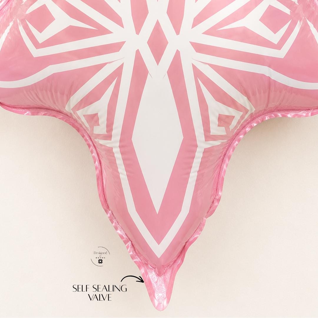 Winter Party Decoration Pink Snowflake Design Mylar Balloon Birthday Celebration Supply Large 29 Inch Transparent Foil Material White Geometric Snowflake Pattern Air Filled Construction Princess Themed Event Holiday Christmas Ornament