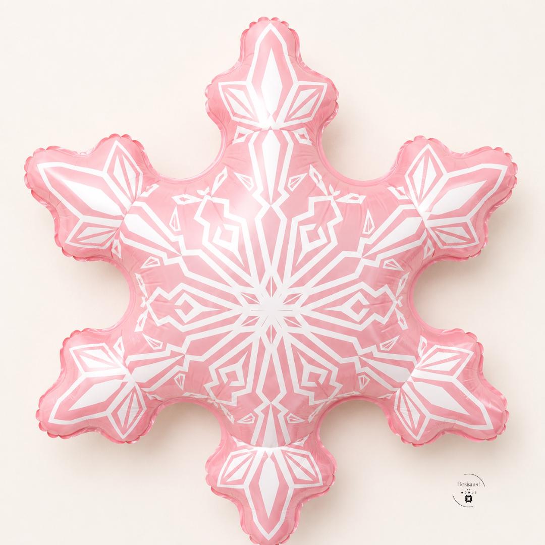 Large 29 Inch Balloon Pink Snowflake Mylar Design Winter Birthday Party Decoration Transparent Foil Construction White Geometric Pattern Air Filled Supply Princess Themed Celebration Holiday Christmas Ornament Beautiful Photo Backdrop