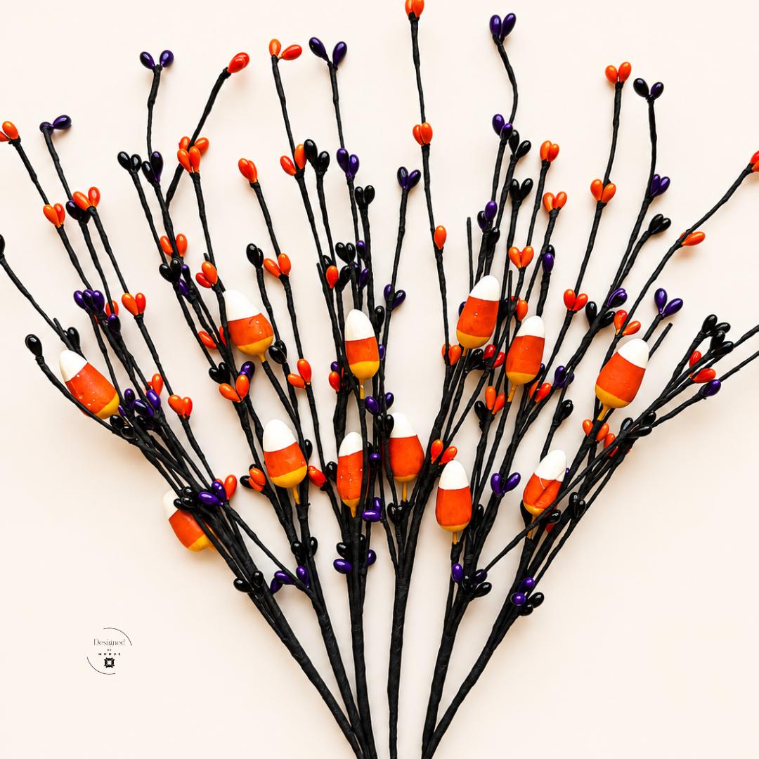 Craft Materials Floral Stem Black Wire Festive Piece Halloween Wreath Supplies Fall Centerpiece Party Display Seasonal Arrangement Candy Corn Ornaments Berry Tips Orange Purple Black Autumn Craft DIY Project Supplies Home Styling Fourteen