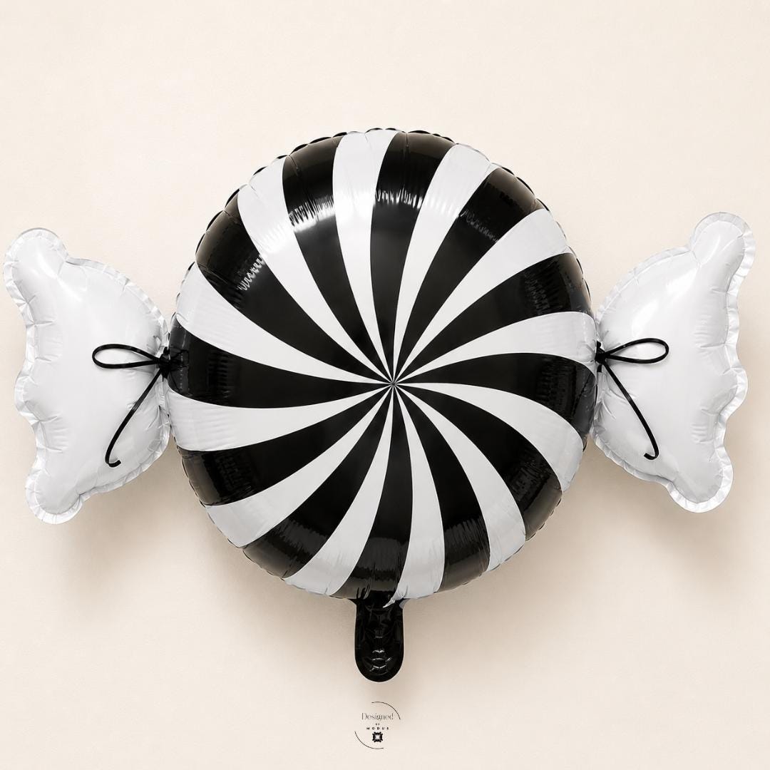 Peppermint Candy Balloon Party Centerpiece Birthday Celebration Decor Sweet Sixteen Halloween Theme Black White Swirl Design Mylar Foil Inflatable Decoration Dessert Table Display Photo Booth Backdrop Candy Shaped Party Supply Event Styling