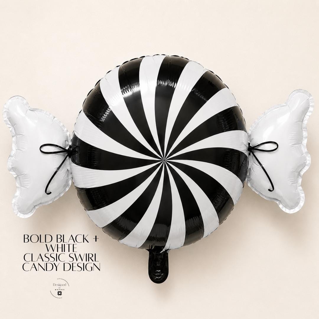 Mylar Foil Balloon Peppermint Candy Design Party Centerpiece Black White Swirl Birthday Celebration Sweet Sixteen Halloween Decoration Inflatable Party Supply Dessert Table Photo Booth Backdrop Candy Shaped Event Decor Air Filled Ships Flat