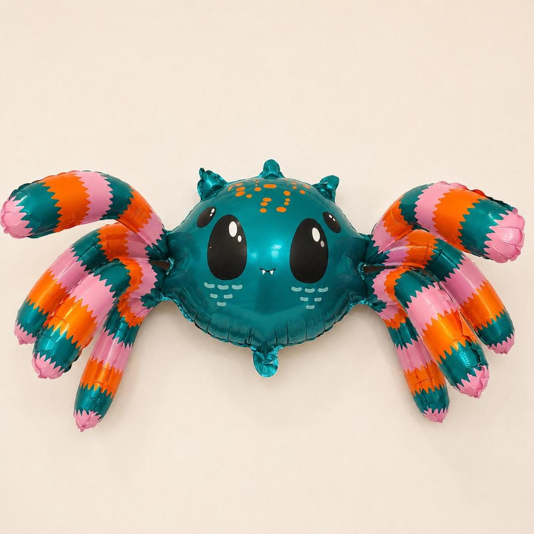 Halloween Party Balloon Kids Birthday Celebration Supply Cute Spider Mylar Standing Air Filled Foil Novelty Children Event Decoration Teal Orange Pink Striped Legs Cartoon Character Design Self Standing Indoor Party Essential Toddler Gift
