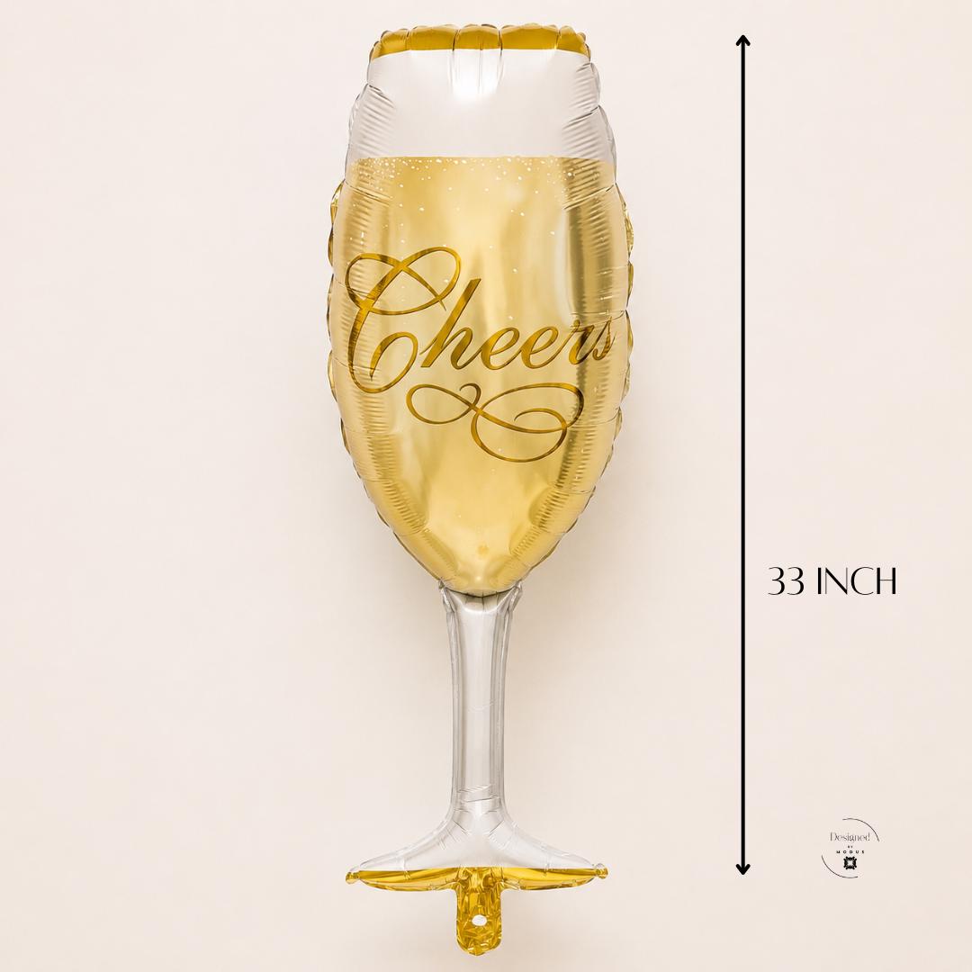 Standing Champagne Balloon Centerpiece Perfect Birthday Celebration Display Beautiful Anniversary Gift Idea Elegant Bachelorette Party Prop Gold Bubbles White Foam Design 33 Inch Tall Mylar Foil Balloon Wedding Reception Table Styling