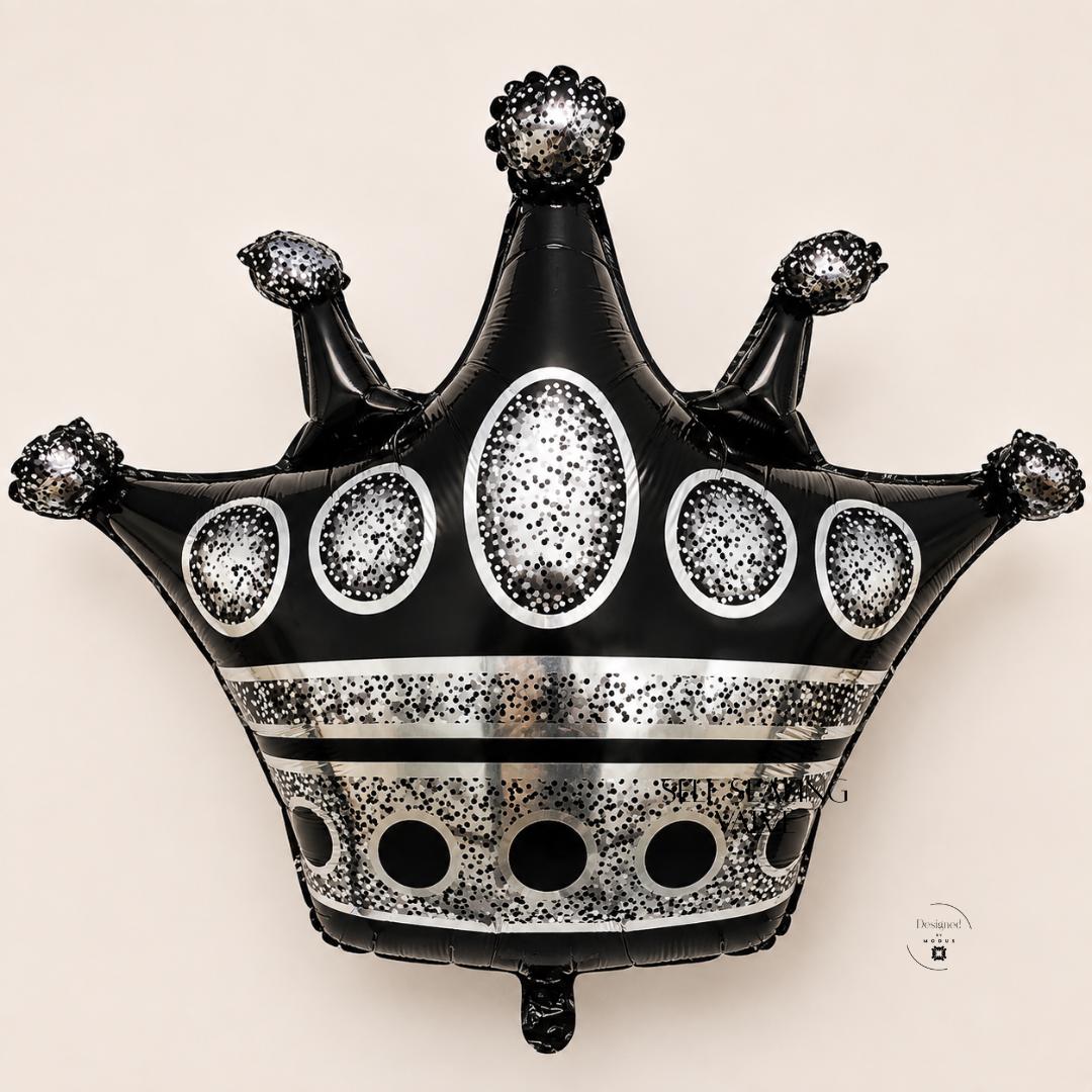 Crown Birthday Balloon Princess Party Photo Backdrop Giant Foil Balloon Black Silver Glitter Design 30x36 Inch Large Display Perfect Birthday Party Celebration Milestone Gift Royal Theme Decoration Five Pointed Peaks Decorative Sphere
