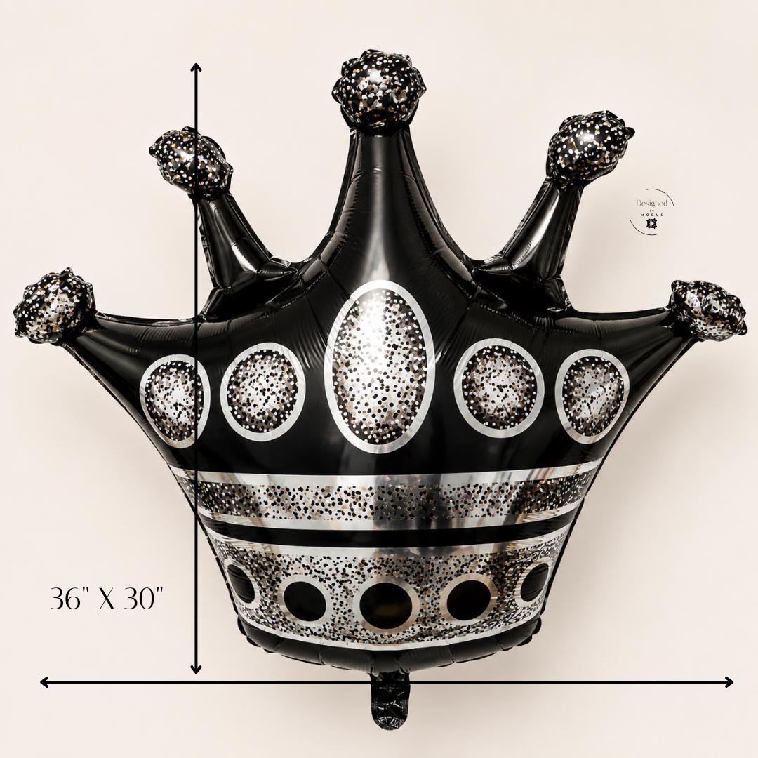 Princess Party Decoration Crown Shaped Foil Balloon Royal Theme Birthday Celebration Black Silver Glitter Details Giant Inflatable Photo Backdrop 30x36 Inch Display Perfect Milestone Birthday Gift Baby Shower Decoration Five Pointed Peaks