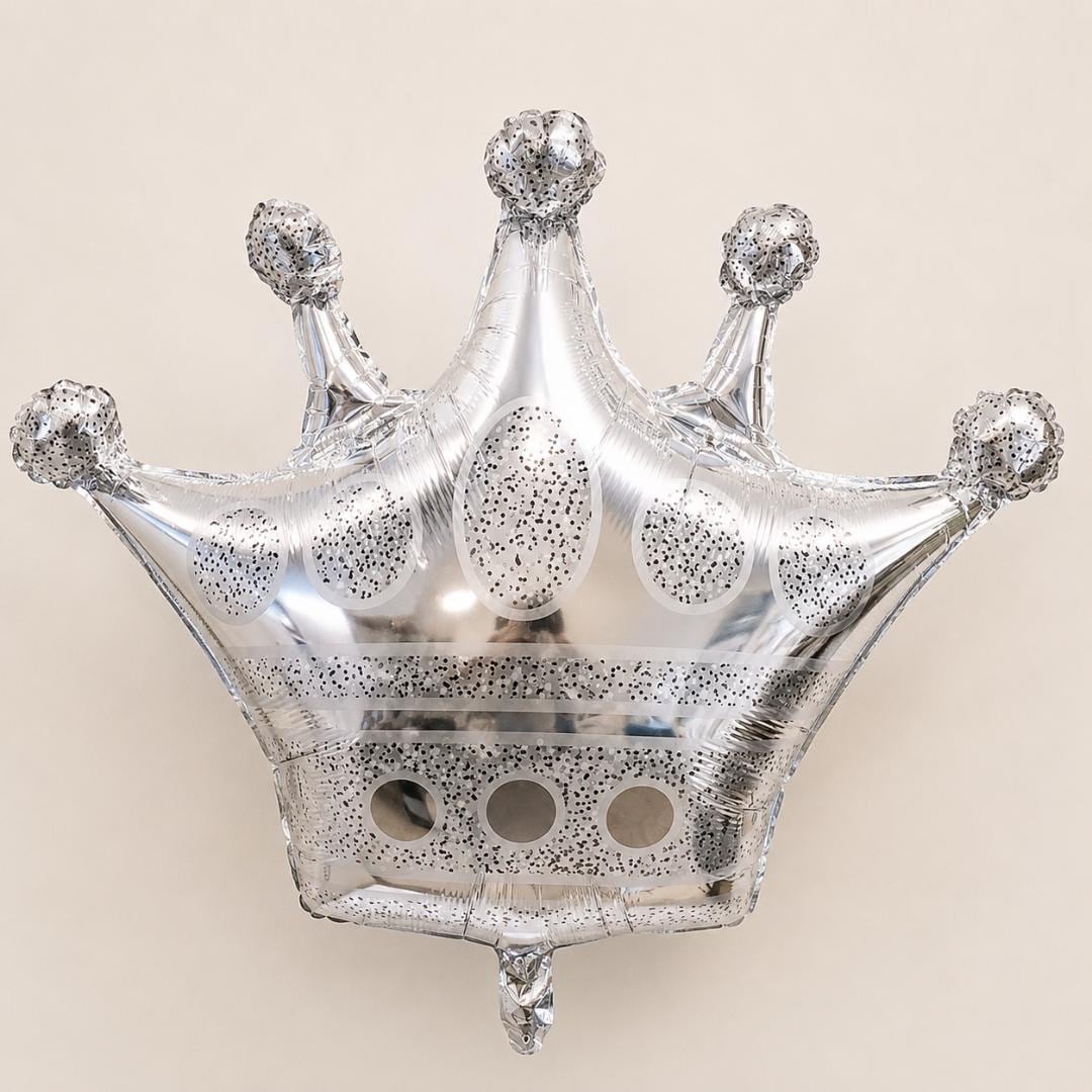Silver Crown Balloon Birthday Party Princess Theme Baby Shower Photo Booth Prop Giant Foil Helium Centerpiece Display Royal Celebration Girl Birthday Gift Sweet Sixteen Quinceañera Milestone Event Party Decoration Backdrop 36 Inch Metallic
