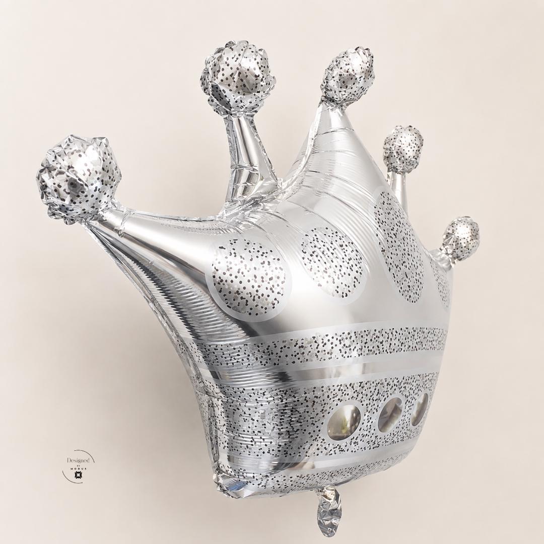 Birthday Celebration Crown Balloon Silver Metallic Giant Foil Helium Centerpiece Princess Party Theme Baby Shower Photo Booth Prop Display Girl Birthday Gift 36 Inch Glitter Details Five Pointed Peaks Sweet Sixteen Quinceañera Royal Party