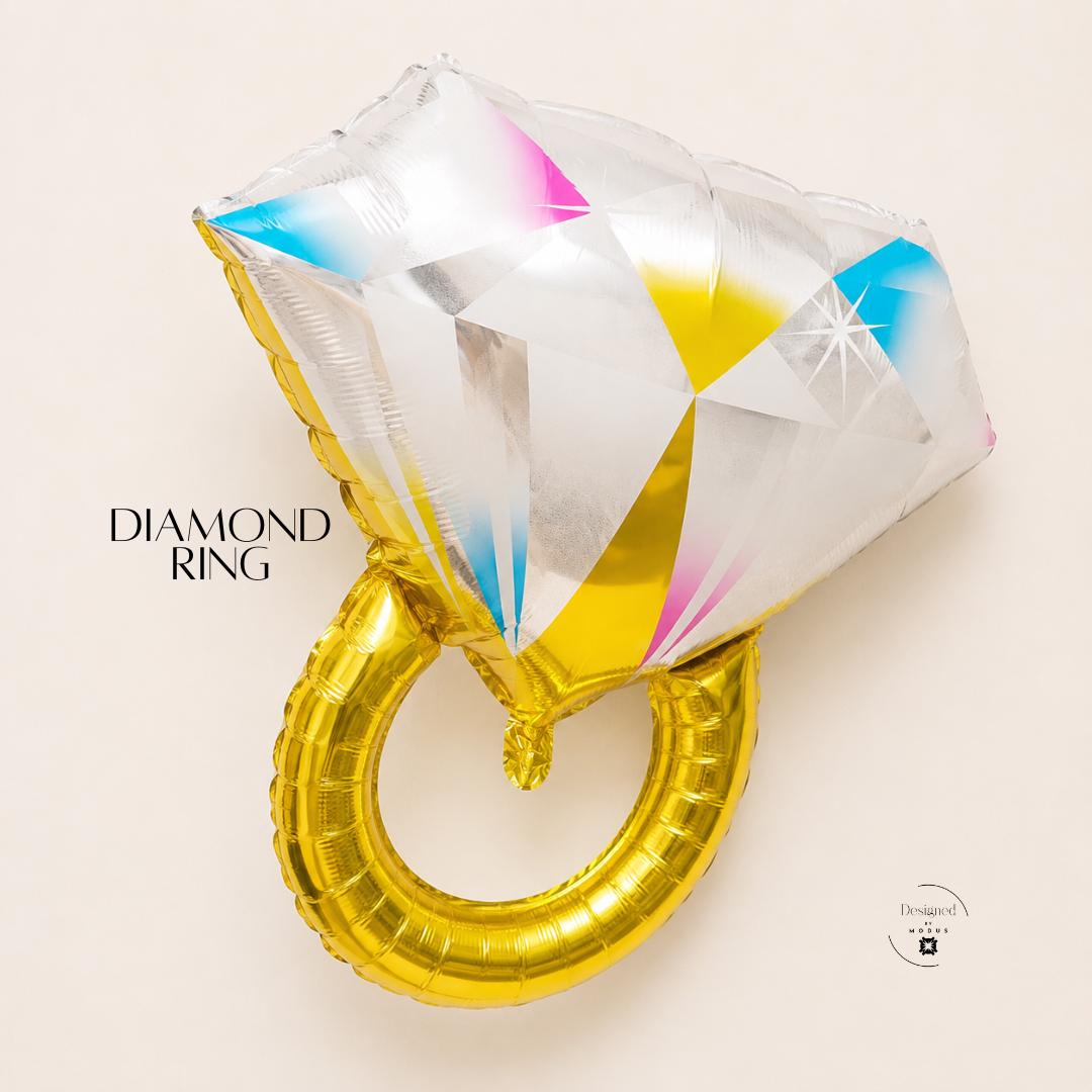 Diamond Shape Balloon Engagement Ring Party Decoration Wedding Bridal Shower Centerpiece Large Foil Balloon Photo Booth Prop Bachelorette Party Essential Metallic Gold Iridescent Finish Anniversary Celebration Gift Proposal Surprise