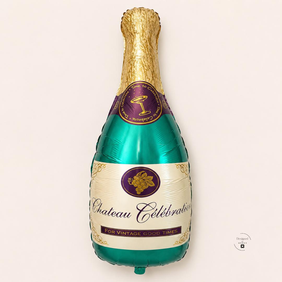 Wine Bottle Balloon Birthday Party Celebration Supplies Metallic Gold Teal Mylar Foil Construction Anniversary Wedding Milestone Event Centerpiece Festive Gift Idea Elegant Party Display Chateau Celebration Design Grape Pattern