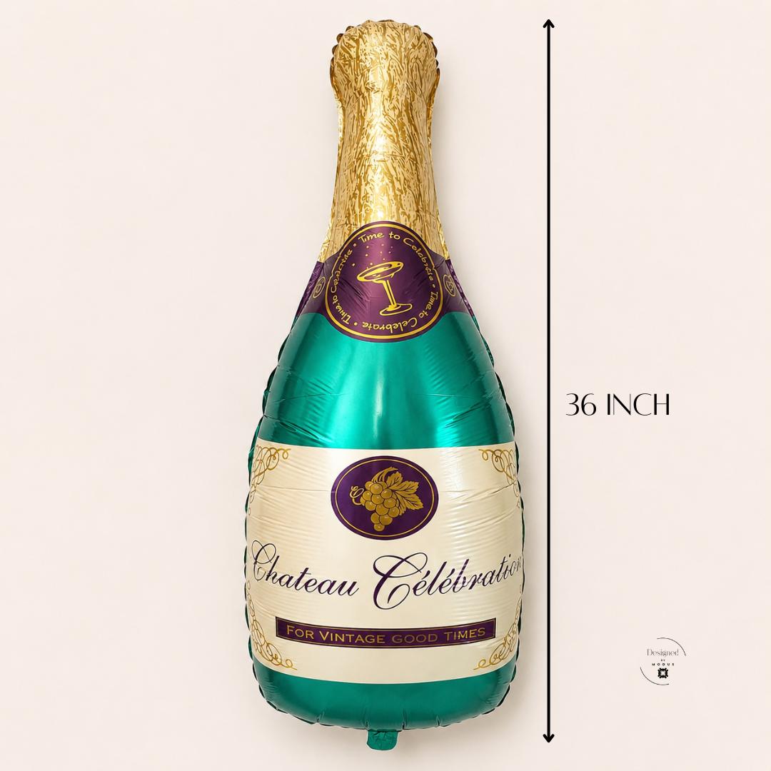 Party Celebration Supplies Anniversary Wedding Milestone Event Wine Bottle Balloon Metallic Gold Teal Foil Design Birthday Centerpiece Elegant Festive Gift Perfect Party Display Mylar Balloon Construction Chateau Celebration Text Grape