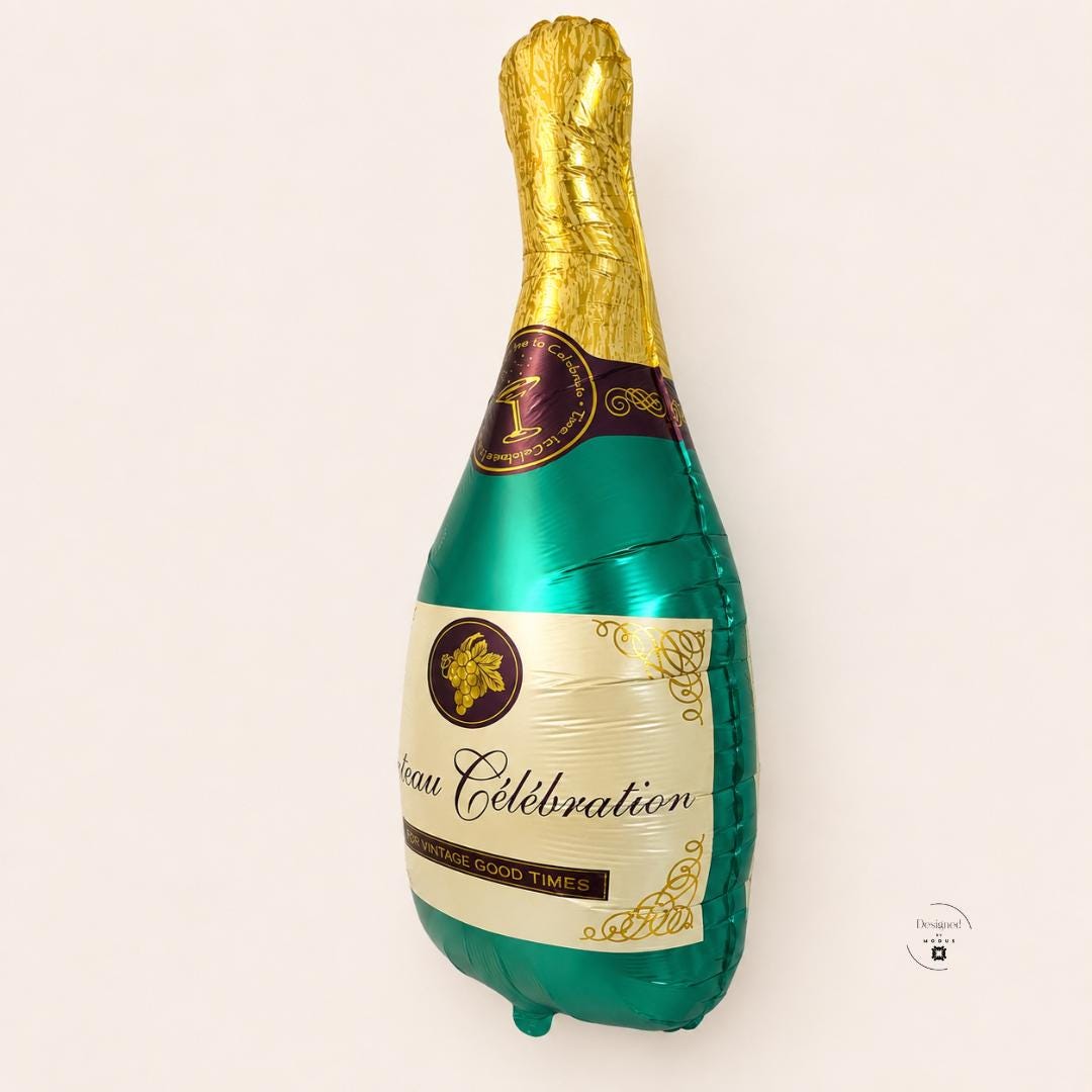 Wine Bottle Balloon Birthday Party Celebration Supplies Metallic Gold Teal Mylar Foil Construction Anniversary Wedding Milestone Event Centerpiece Festive Gift Idea Elegant Party Display Chateau Celebration Design Grape Pattern