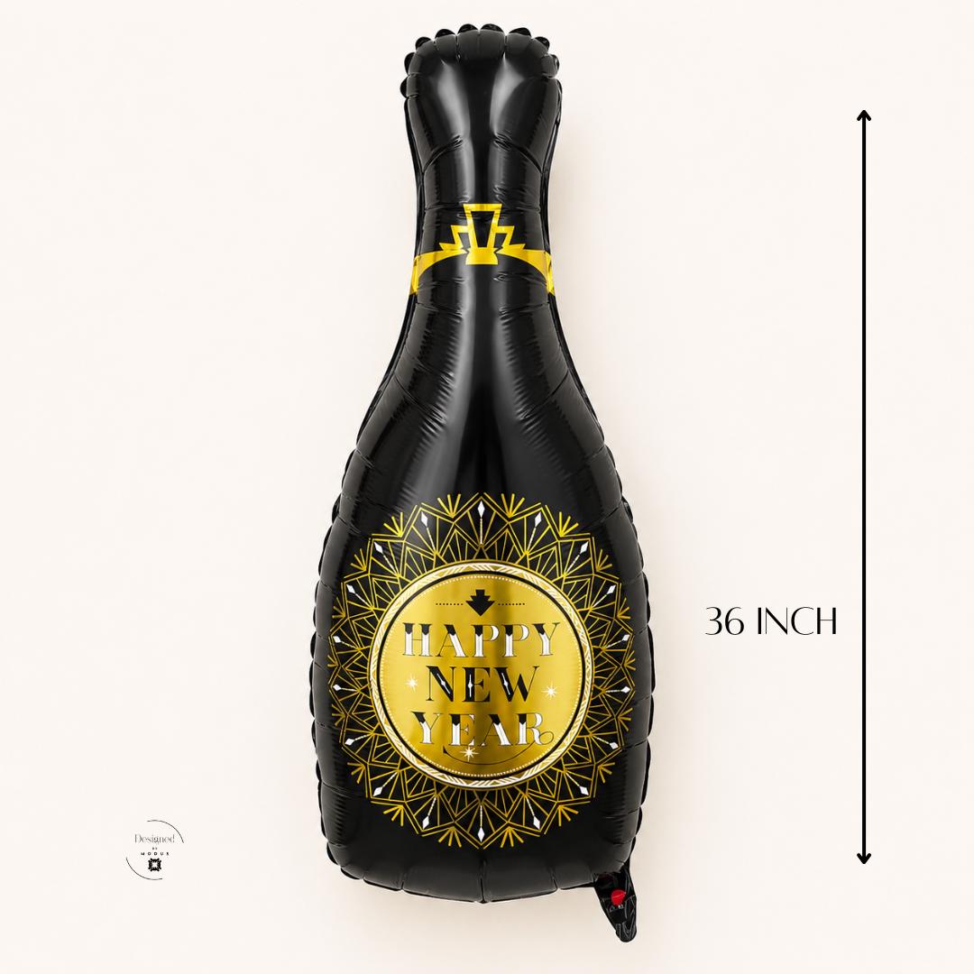 Champagne Bottle Balloon Happy New Year Decoration Foil Party Countdown Celebration Eve Festive Event Centerpiece Photo Backdrop Inflatable