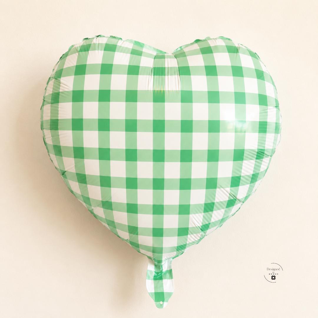 Heart Shaped Balloon Birthday Party Baby Shower Farmhouse Style Gingham Checkered Pattern Celebration Wedding Anniversary Valentine Gift