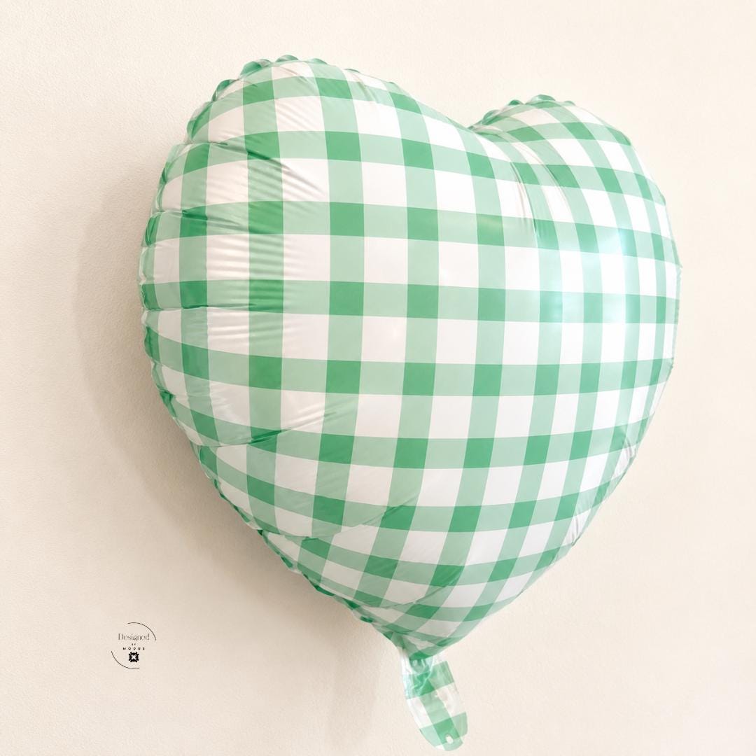 Heart Shaped Balloon Birthday Party Baby Shower Farmhouse Style Gingham Checkered Pattern Celebration Wedding Anniversary Valentine Gift