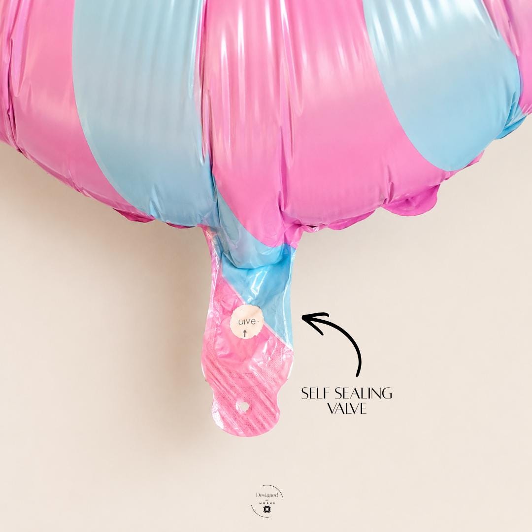 Mylar Foil Balloon Lollipop Design Pink Blue Swirl Pattern Birthday Party Decoration Baby Shower Celebration Theme Pastel Striped Display Whimsical Party Supply Celebration Event Styling Element Nineteen Inch Size Perfect Party Decoration