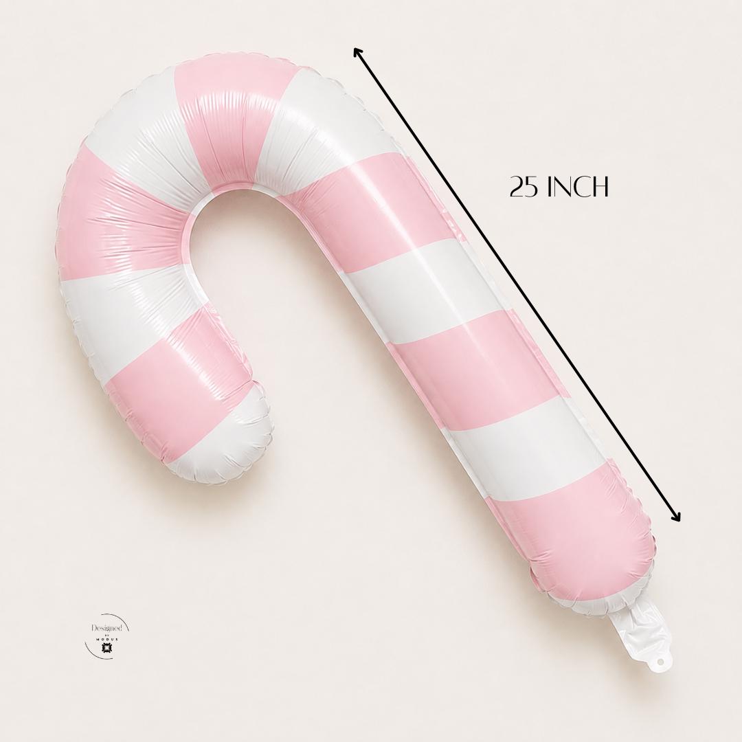 Large Mylar Balloon Pink White Striped Candy Cane Shape Christmas Party Supplies Holiday Photo Backdrop Winter Celebration Decoration Festive Party Prop 25 Inch Foil Design Christmas Theme Holiday Event Display Pink Party Decoration Winter