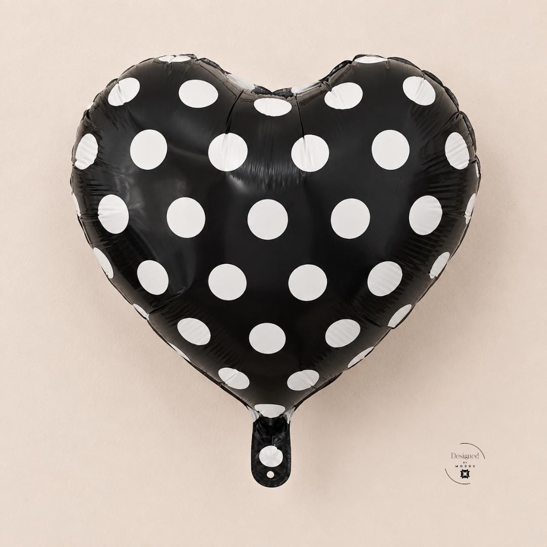Heart Mylar Balloon Birthday Party Supplies Celebration Eighteen Inch Foil Balloon Polka Dot Pattern Black White Design Air Inflation Party Centerpiece Table Display Photo Backdrop Prop Anniversary Gift Collection Romantic Theme Party