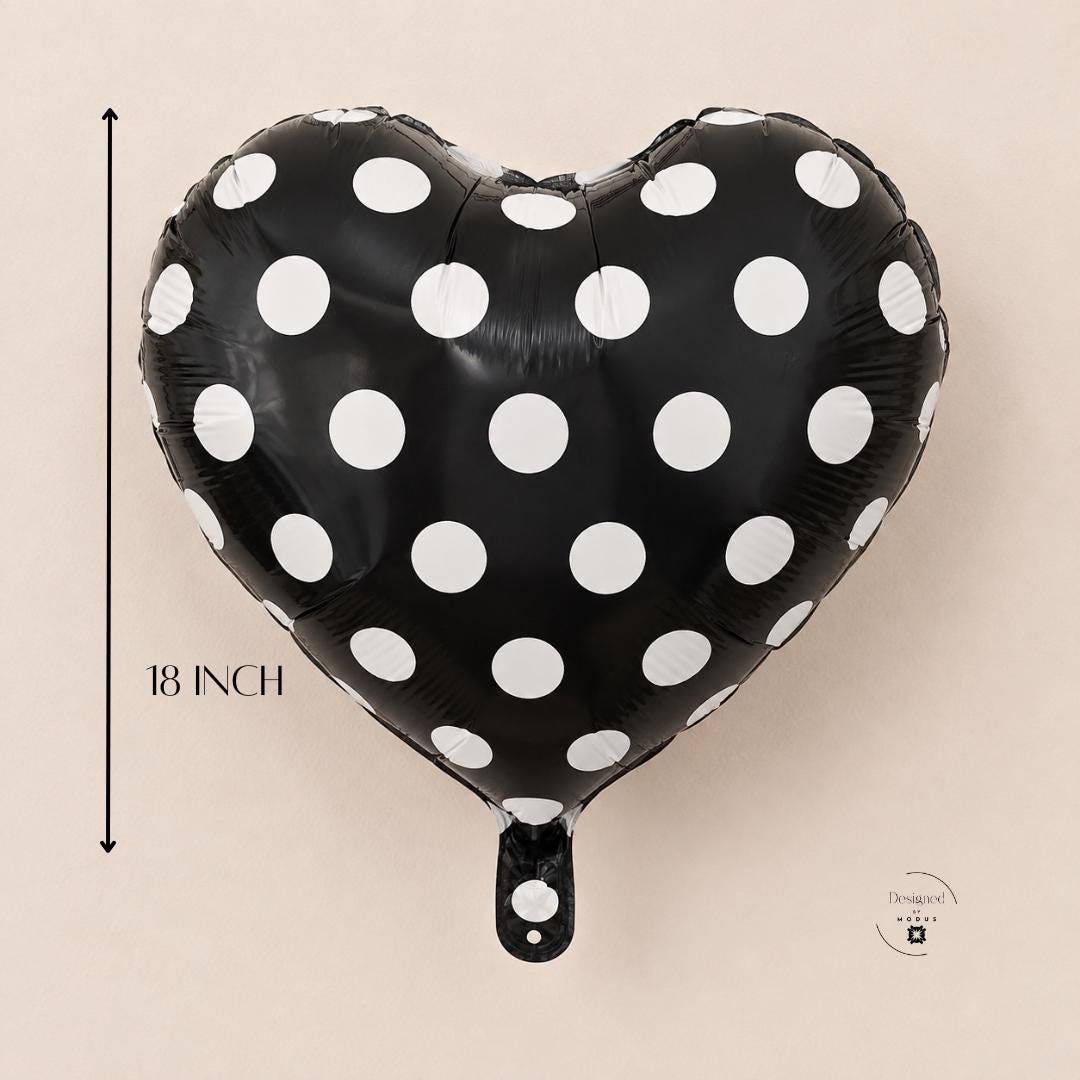 Valentine Centerpiece Heart Balloon Gift Anniversary Celebration Mylar Foil Eighteen Inch Polka Dot Design Black White Pattern Air Inflation Romantic Display Party Supplies Birthday Celebration Photo Backdrop Table Centerpiece Collection