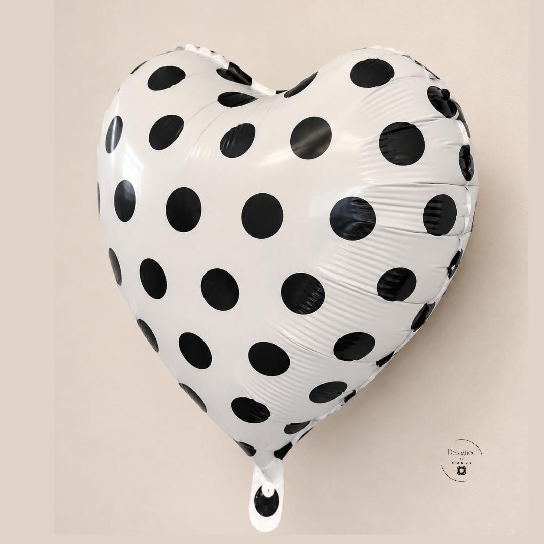 Event Supply Heart Shaped Balloon Foil Mylar Material Polka Dot Design Metallic Reflective Surface White Black Pattern Wedding Bridal Baby Shower Anniversary Valentine Birthday Party Centerpiece Decoration Helium Inflatable Eighteen Inch