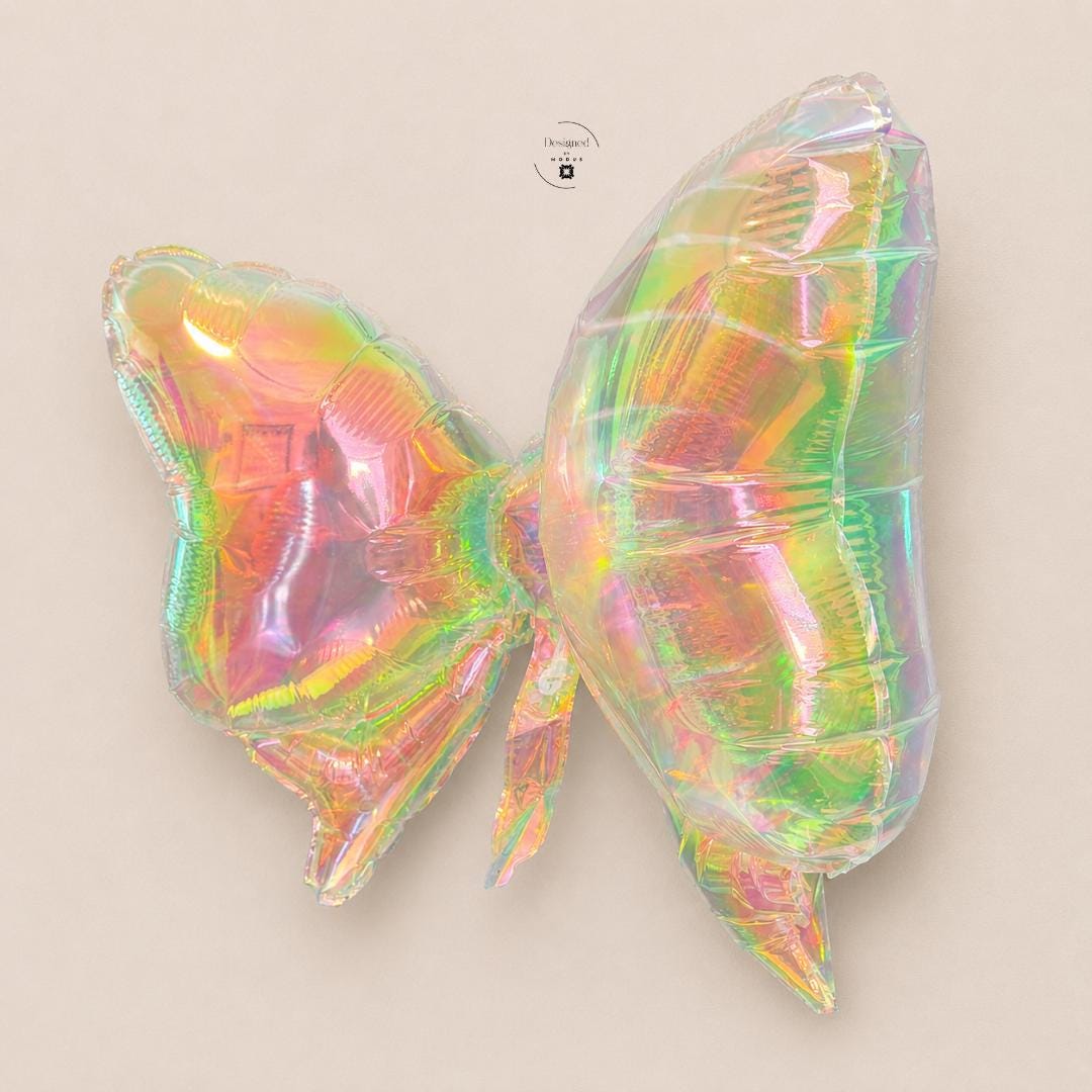 Large Statement Piece Giant Mylar Bow Holographic Rainbow Iridescent Party Decoration Baby Shower Birthday Celebration Oversized Gift Topper Display Backdrop Photo Prop Room Accent Beautiful Event Essential Air Filled Design Premium