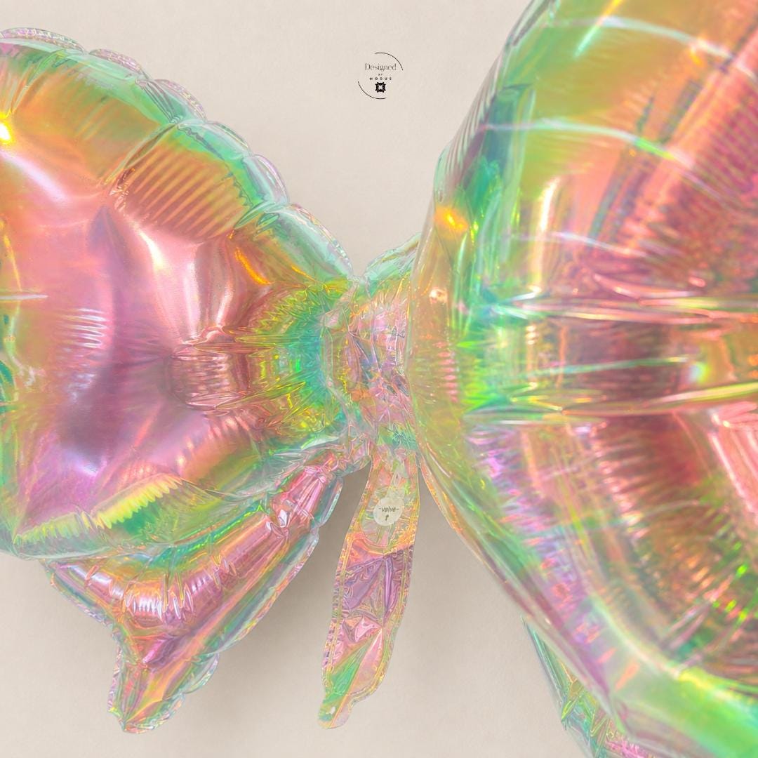 Giant Mylar Bow Holographic Rainbow Party Decoration Baby Shower Gift Topper Birthday Celebration Oversized Display Iridescent Backdrop