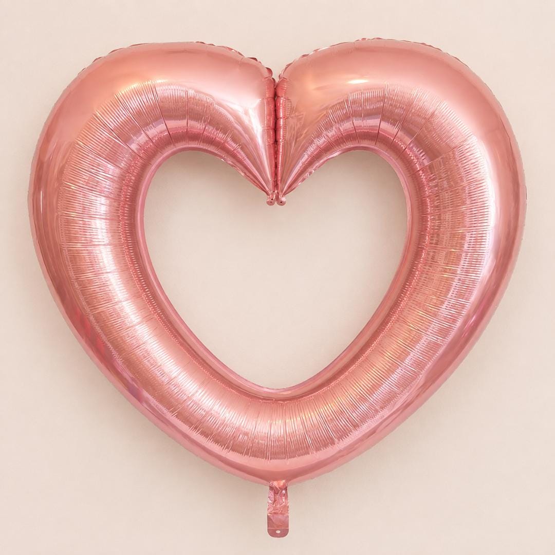 Rose Gold Balloon Heart Outline Wedding Centerpiece Display Bridal Shower Party Decoration Large 40 Inch Mylar Foil Design Metallic Pink Shiny Surface Anniversary Celebration Event Backdrop Photo Prop Elegant Romantic Theme Engagement Party