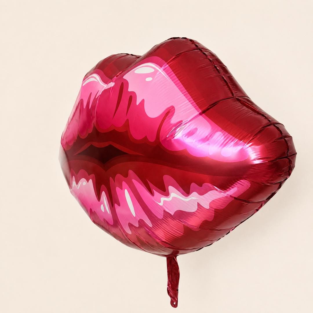 Bachelorette Party Balloon Giant Lip Kiss Photo Prop Pink Red Glossy Finish Bridal Shower Birthday Valentine Celebration Mylar Foil Centerpiece Oversized Shiny Balloon Anniversary Party Supply Dimensional Design Details Fun Statement