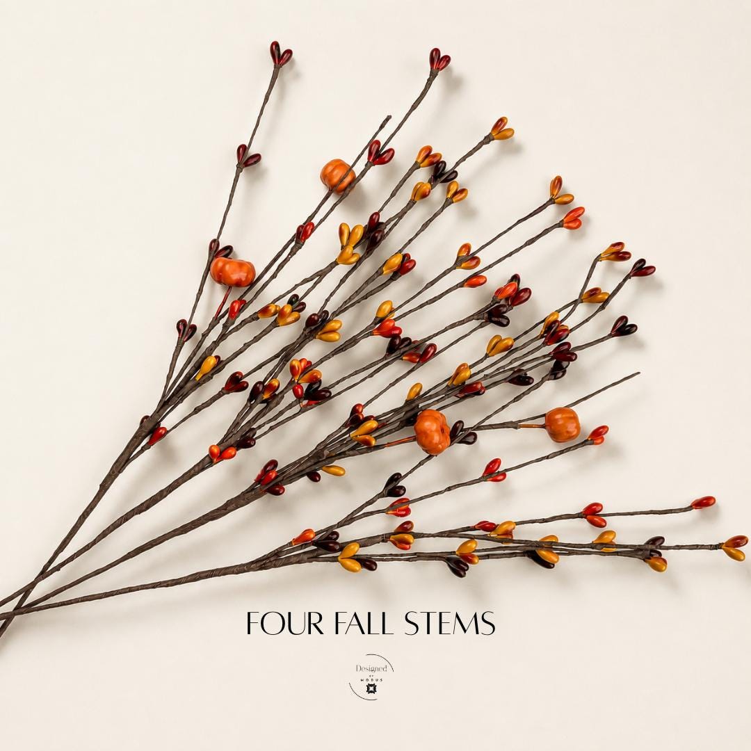 Thanksgiving Centerpiece Arrangement Artificial Berry Stems Fall Floral Picks Farmhouse Mantle Display Orange Burgundy Pumpkin Accent Harvest Seasonal Styling Rustic Autumn Home Gift Set DIY Craft Supply Branch Collection Versatile