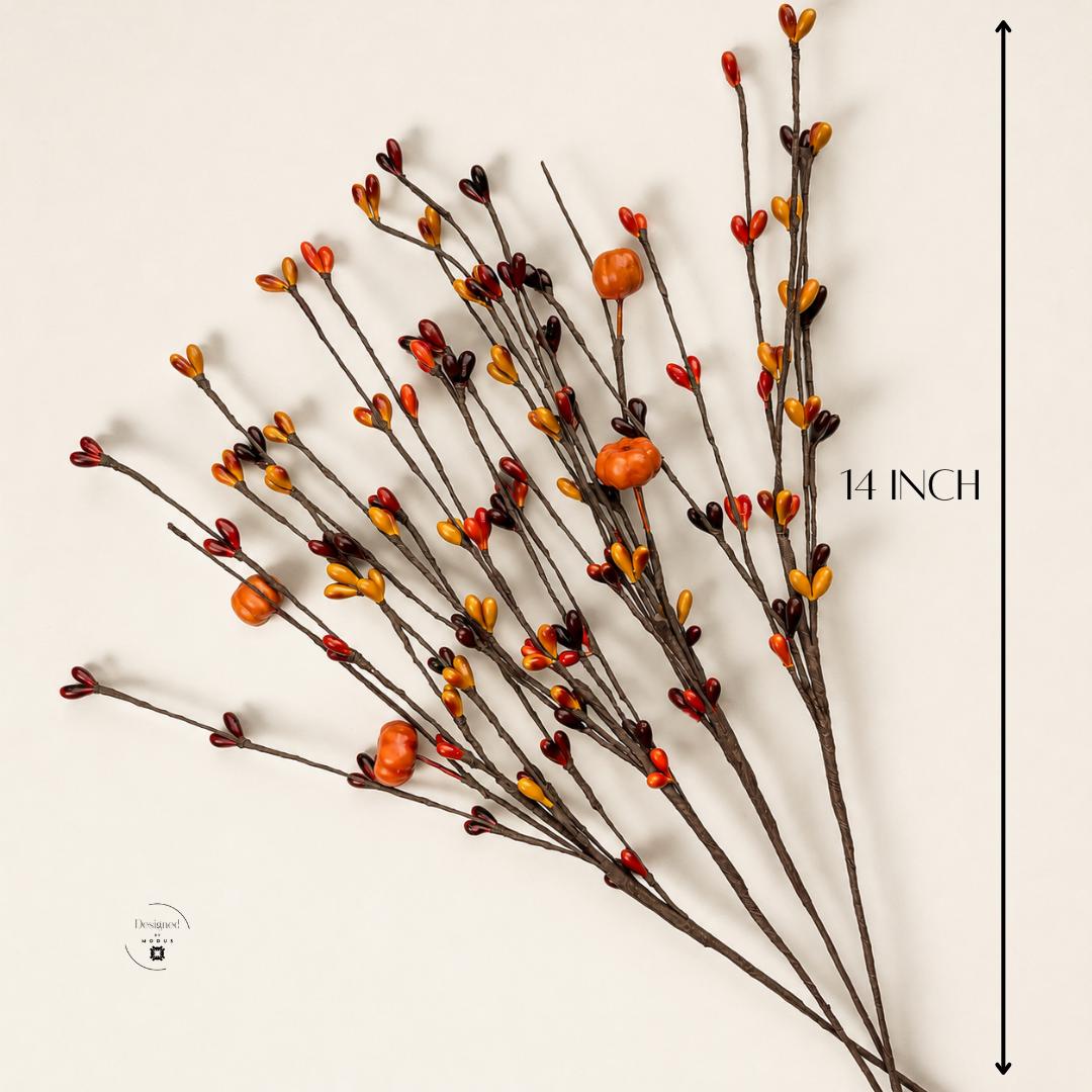 Farmhouse Autumn Arrangement Artificial Berry Stems Fall Floral Picks Orange Burgundy Branch Collection Thanksgiving Table Centerpiece Pumpkin Harvest Accent Mantle Display Seasonal Home Styling Rustic Gift Set DIY Craft Supply Versatile