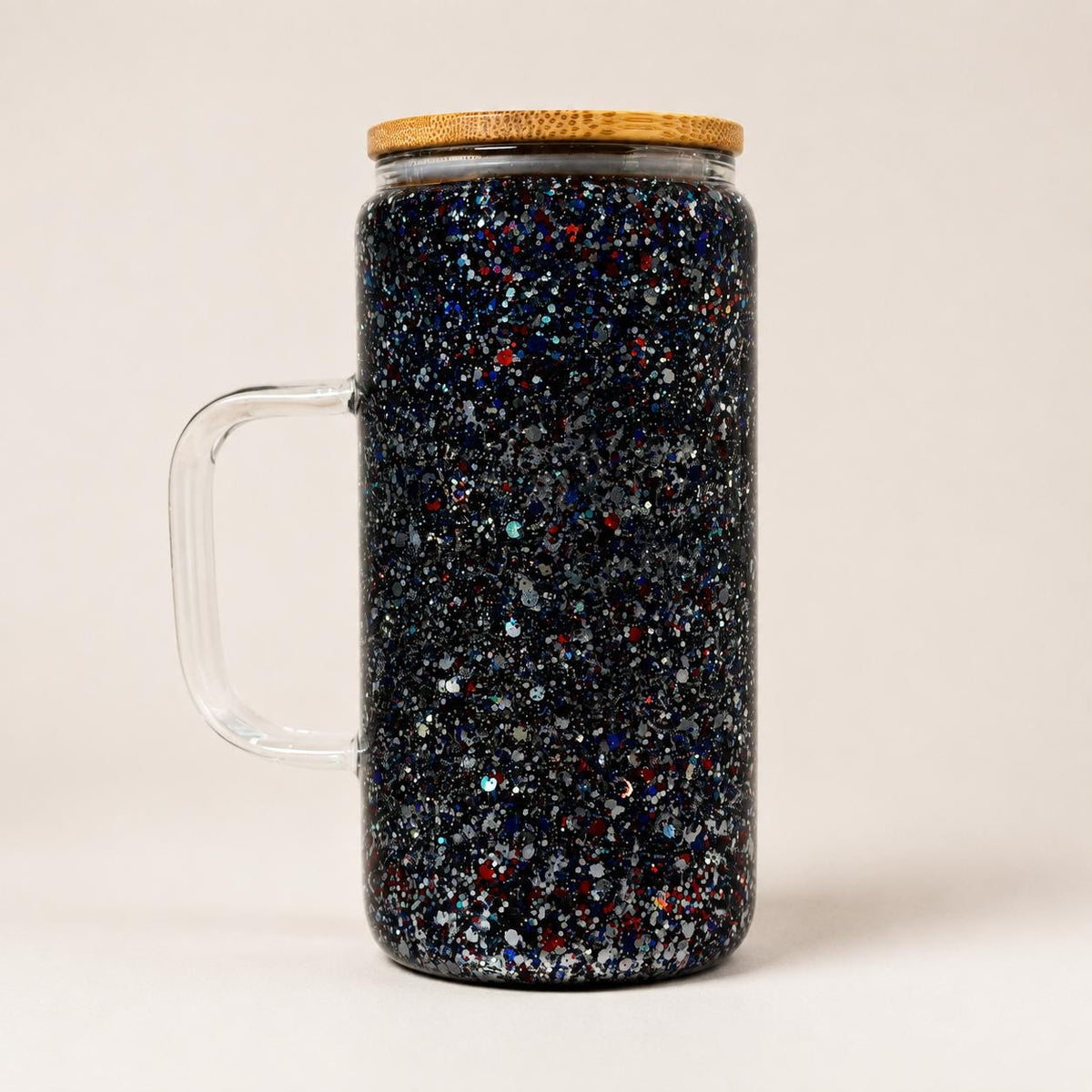 Galaxy Glitter Glass Mug with Handle – Patriotic Confetti Tumbler