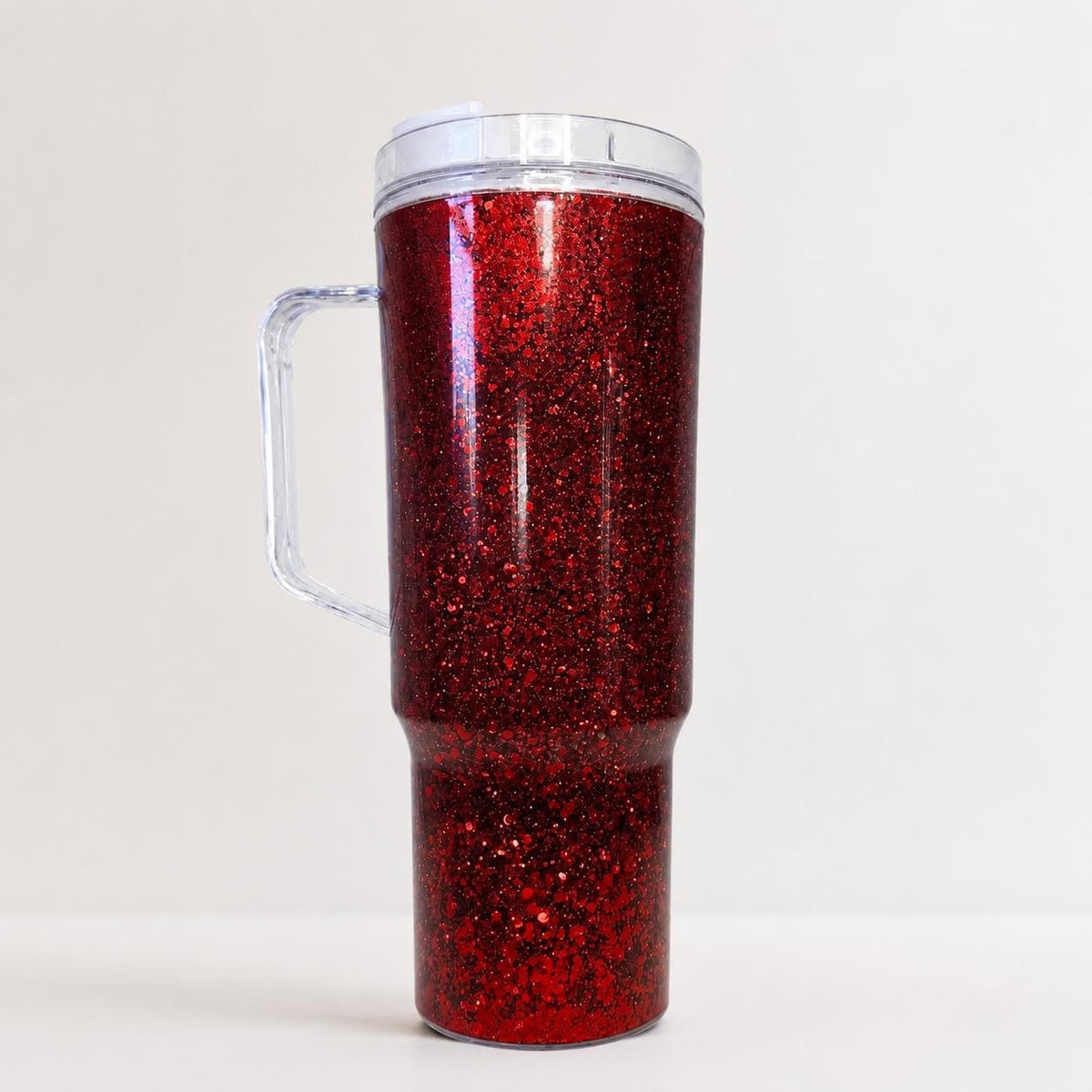 Red Glitter Snow Globe Tumbler with Handle – 40oz Iced Coffee Cup
