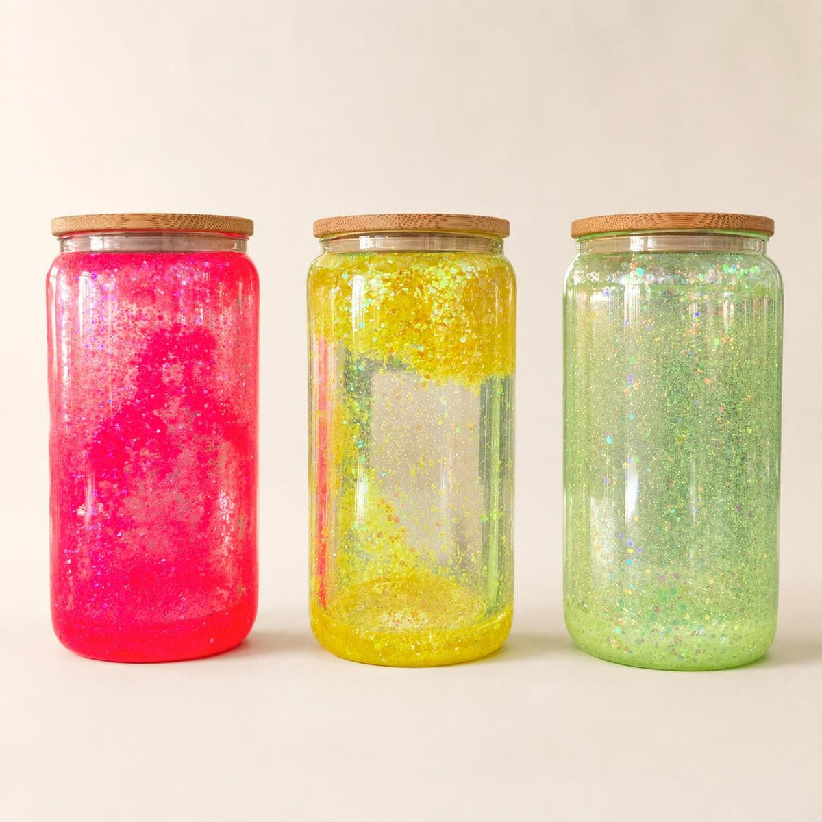Glitter Snow Globe Glass Tumbler with Bamboo Lid, Personalized Iced Coffee Cup