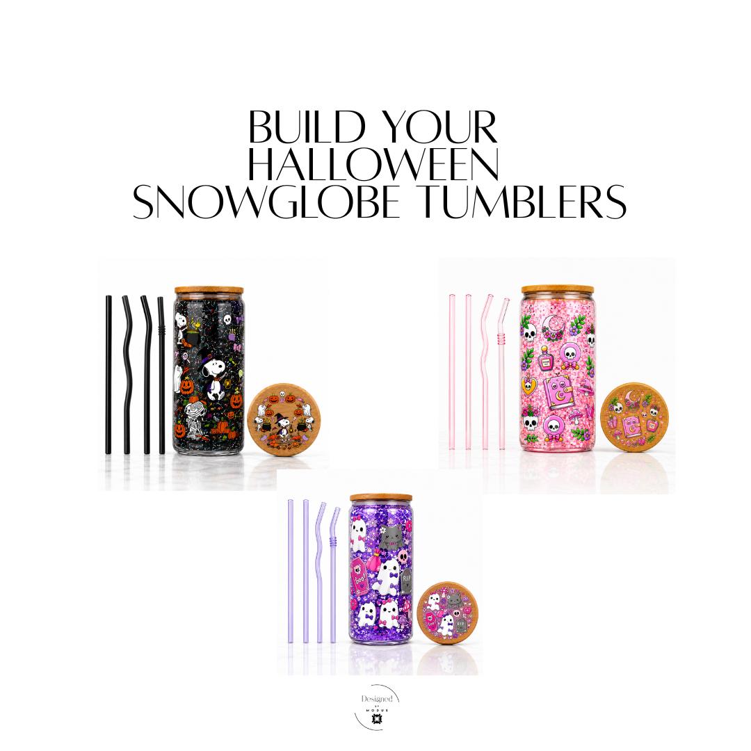 Custom Tumbler Kit DIY Snow Globe Design Personalized Cup Creation Glitter Bottle Bamboo Lid Glass Drinkware Kawaii Wrap Birthday Gift Women Friend Present Craft Project Handmade Activity Reusable Straw Unique Design Choice Decorative