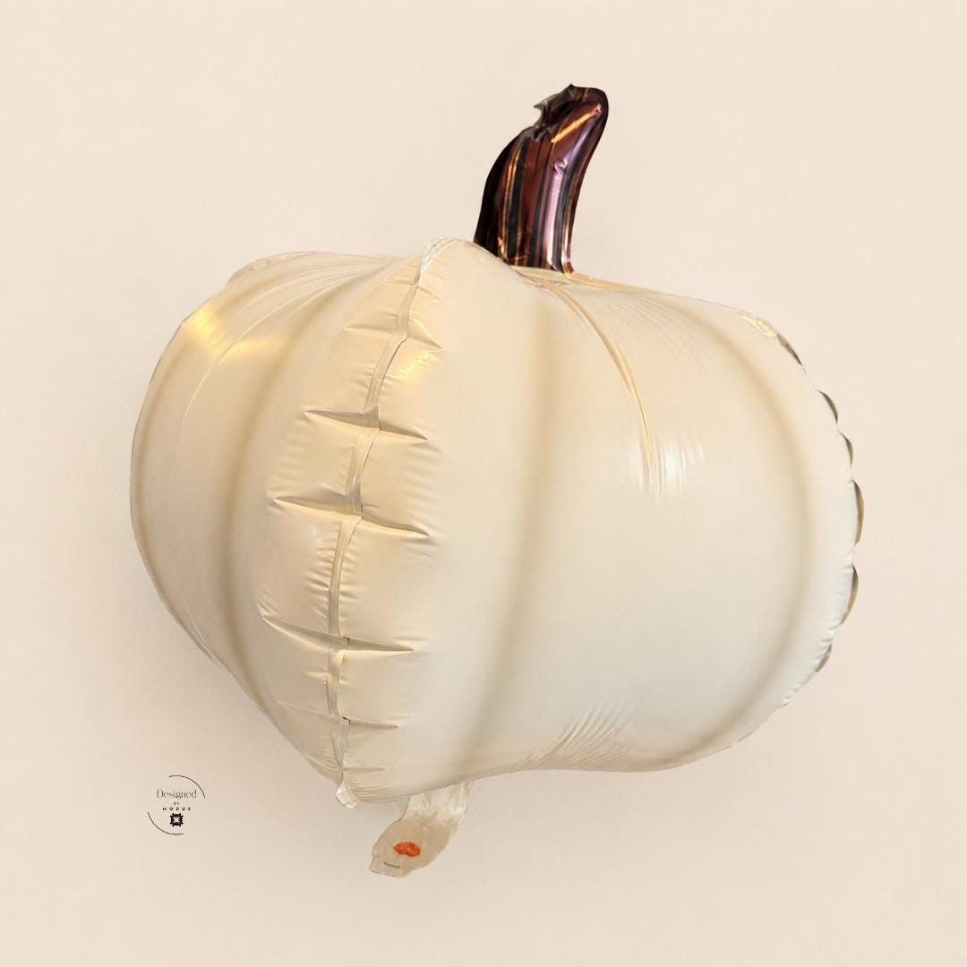 Neutral Fall Pumpkin Balloon Ivory Cream Mylar Party Decoration Brown Stem Halloween Birthday Pumpkin Baby Shower Thanksgiving Autumn Photo Prop 14 x 10 Inch