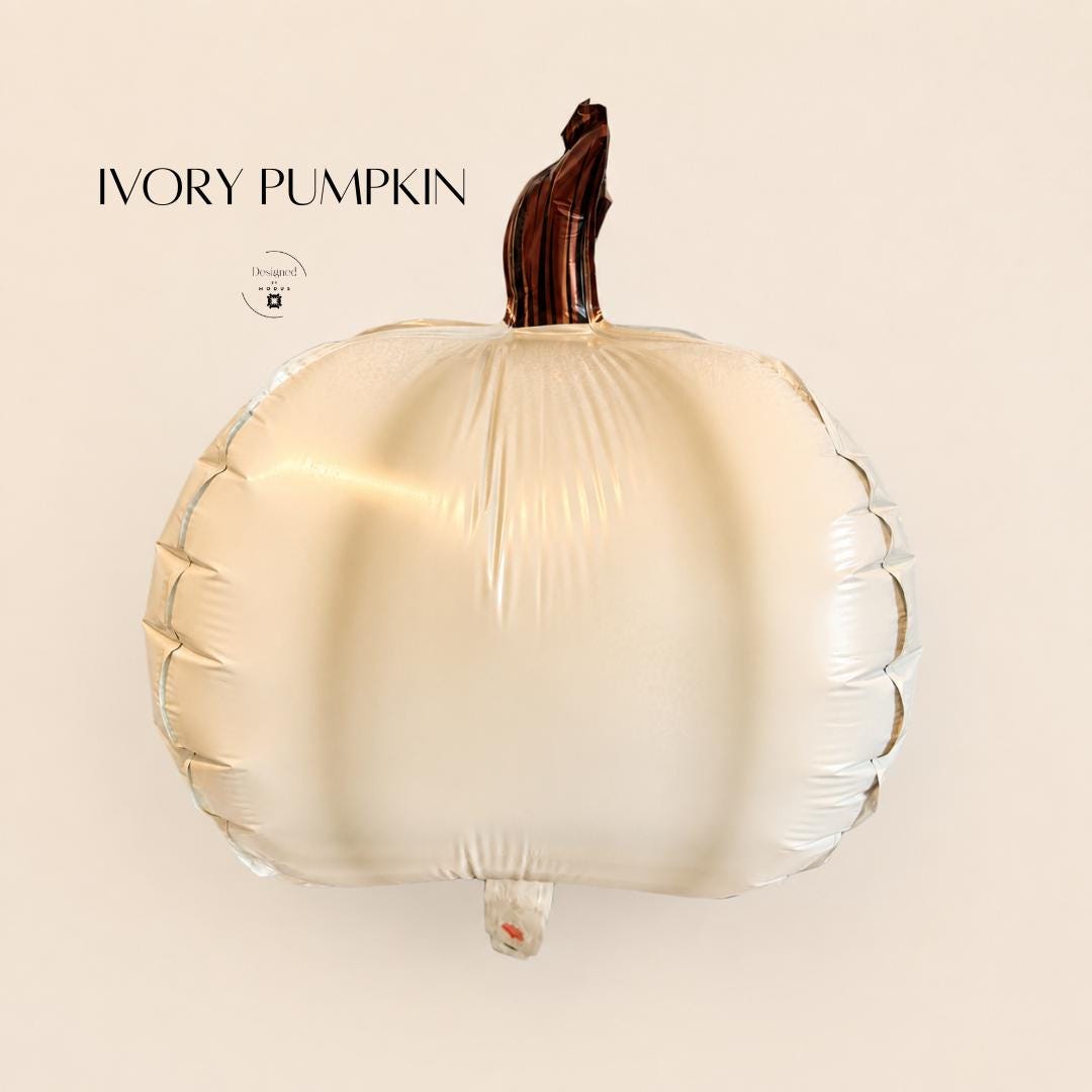 Cream Pumpkin Balloon Neutral Fall Birthday Party Decoration Ivory Mylar Foil Balloon Brown Stem Pumpkin Patch Baby Shower Halloween Thanksgiving Decor 14 x 10 Inch