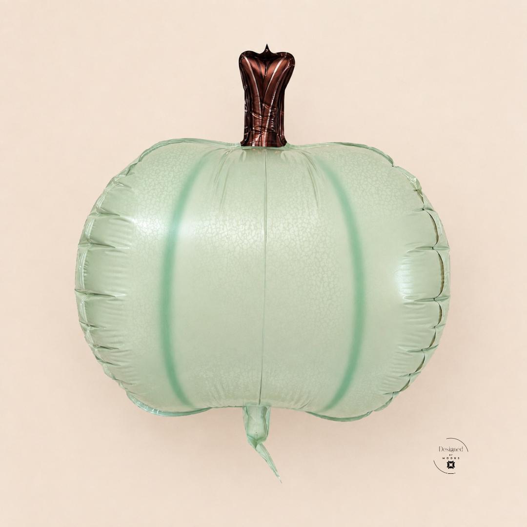 Sage Green Pumpkin Mylar Balloon Fall Party Decoration Neutral Halloween Decor Brown Stem Autumn Birthday Thanksgiving Baby Shower 14 x 10 Inch Balloon