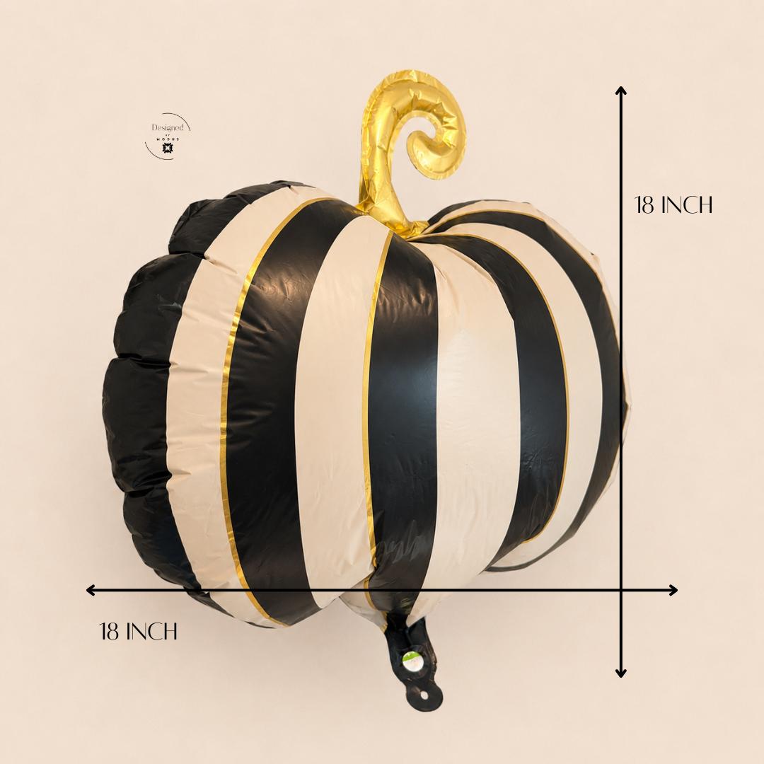 Black and Ivory Pumpkin Mylar Balloon Gold Stem Halloween Party Decor Elegant Fall Balloon Autumn Birthday Pumpkin Celebration 18 x 18 Inch