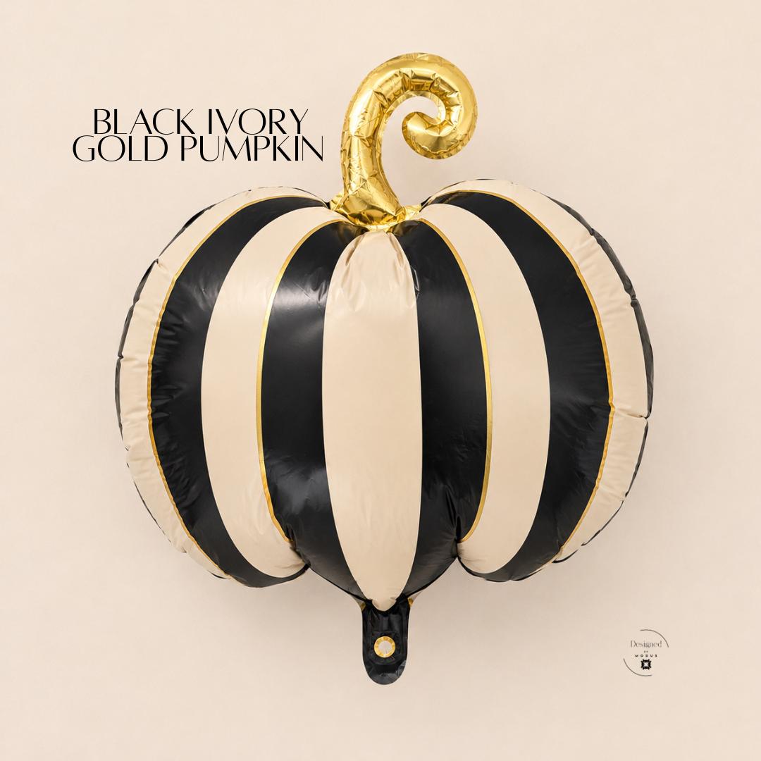 Elegant Pumpkin Balloon Black Ivory Gold Mylar Halloween Decoration Fall Party Balloon Pumpkin Birthday Thanksgiving Autumn Celebration 18 x 18 Inch