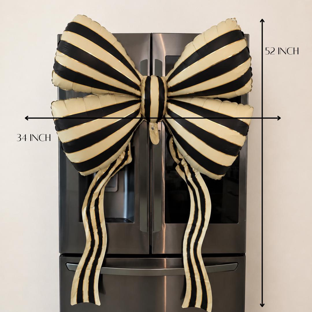 Black Ivory Bow Mylar Balloon Oversized Striped Ribbon Design Birthday Party Decor Photo Backdrop Holiday Celebration Statement Balloon 52 x 34 Inch