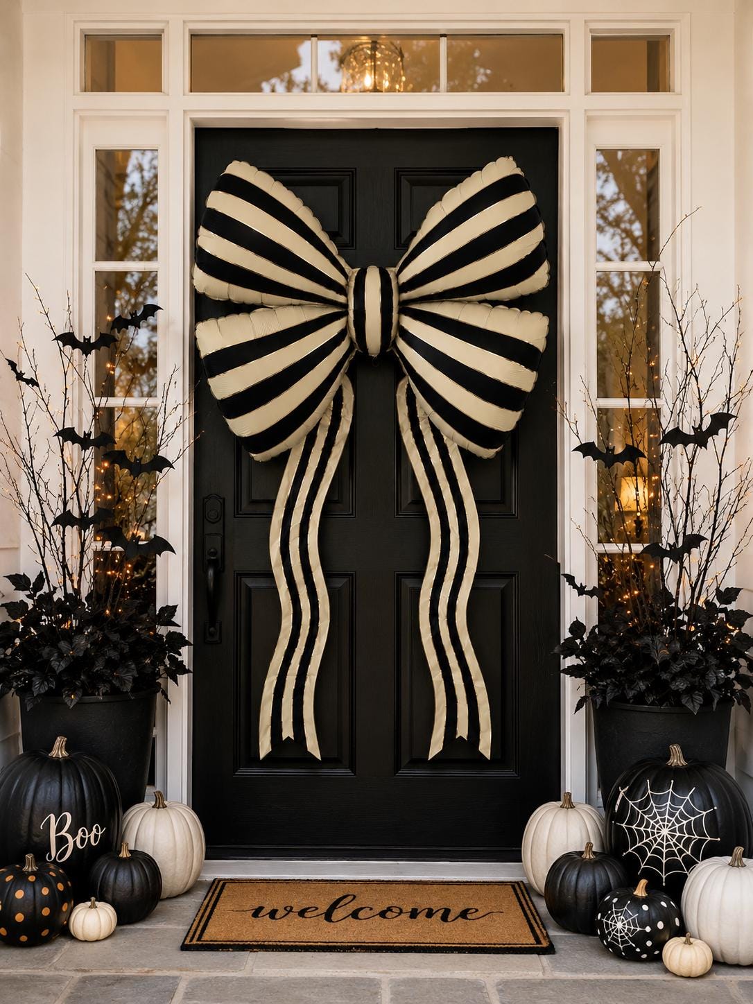Giant Black Ivory Bow Mylar Balloon Striped Bow Balloon Halloween Party Backdrop Birthday Decor Black White Party Decoration
