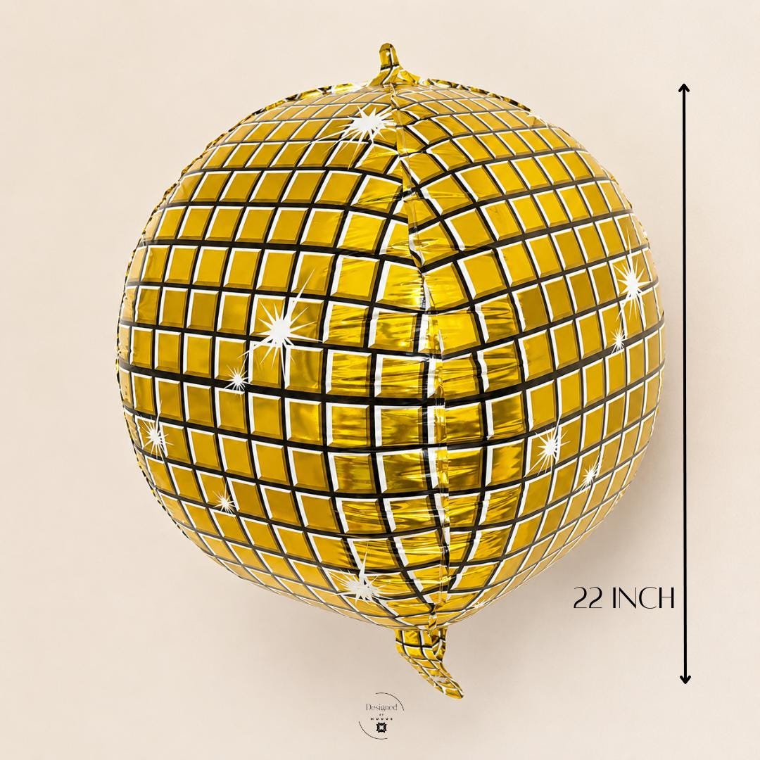 Birthday Party Decoration Gold Disco Ball Balloon Dance Theme Celebration Supplies Mirrored Reflective Design Retro Style Event Essential Metallic Gold Foil Finish Spherical Party Backdrop 19 Inch Balloon New Year Celebration White Sparkle