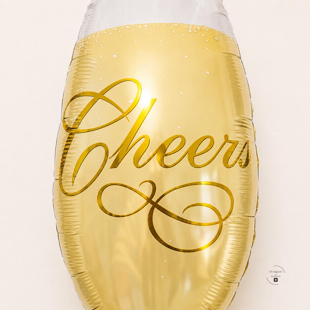 Elegant Champagne Glass Display Standing Balloon Centerpiece Beautiful Bridal Shower Gift Perfect Wedding Reception Table Styling Gold Cheers Toast Celebration Prop 33 Inch Tall Mylar Balloon Design Engagement Party Supply Birthday