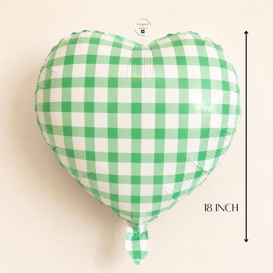 Heart Shaped Balloon Birthday Party Baby Shower Farmhouse Style Gingham Checkered Pattern Celebration Wedding Anniversary Valentine Gift