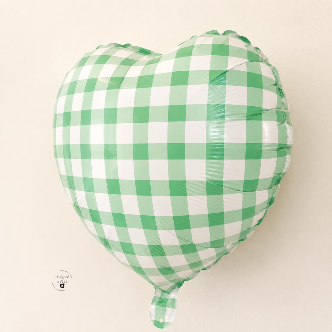 Heart Shaped Balloon Birthday Party Baby Shower Farmhouse Style Gingham Checkered Pattern Celebration Wedding Anniversary Valentine Gift