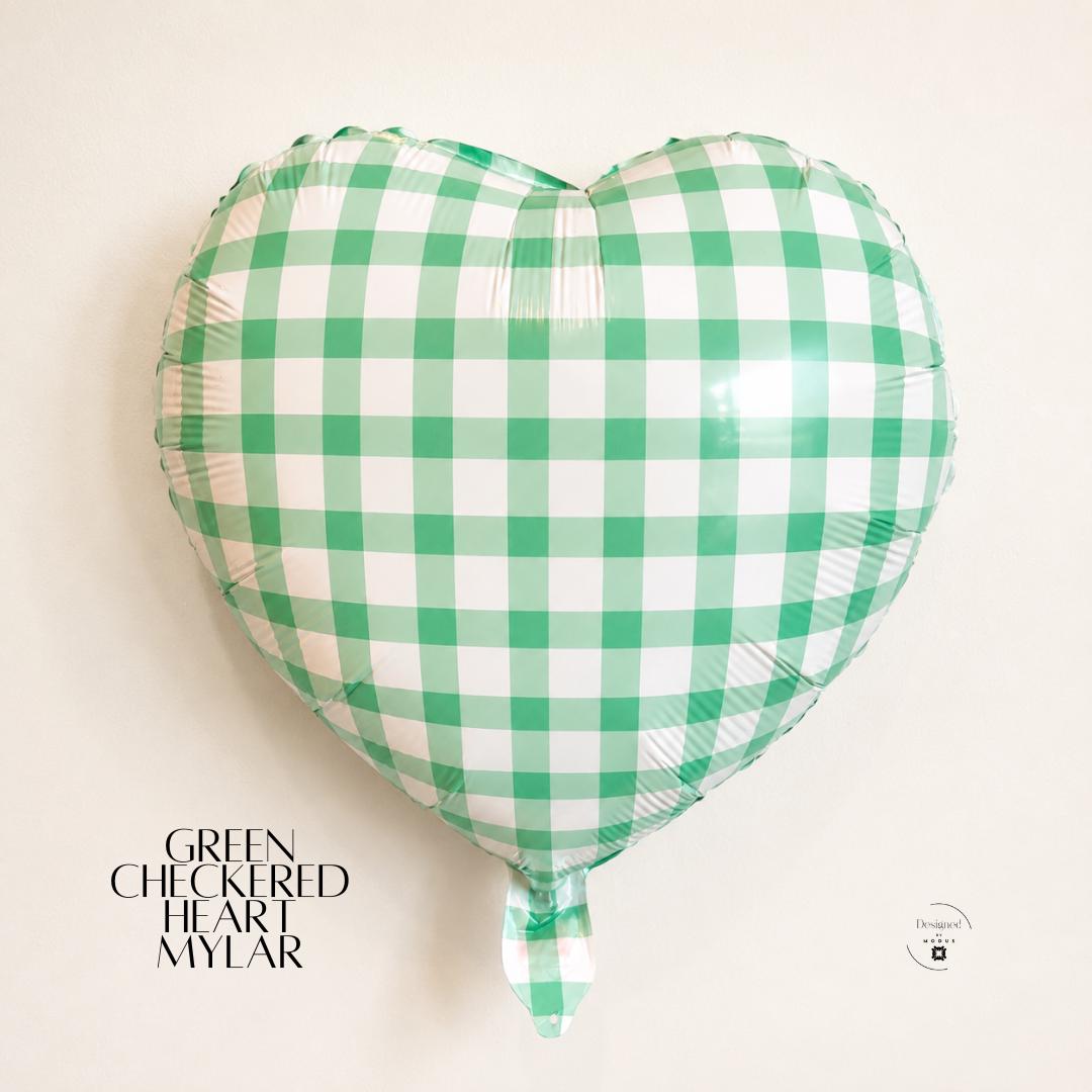 Heart Shaped Balloon Birthday Party Baby Shower Farmhouse Style Gingham Checkered Pattern Celebration Wedding Anniversary Valentine Gift