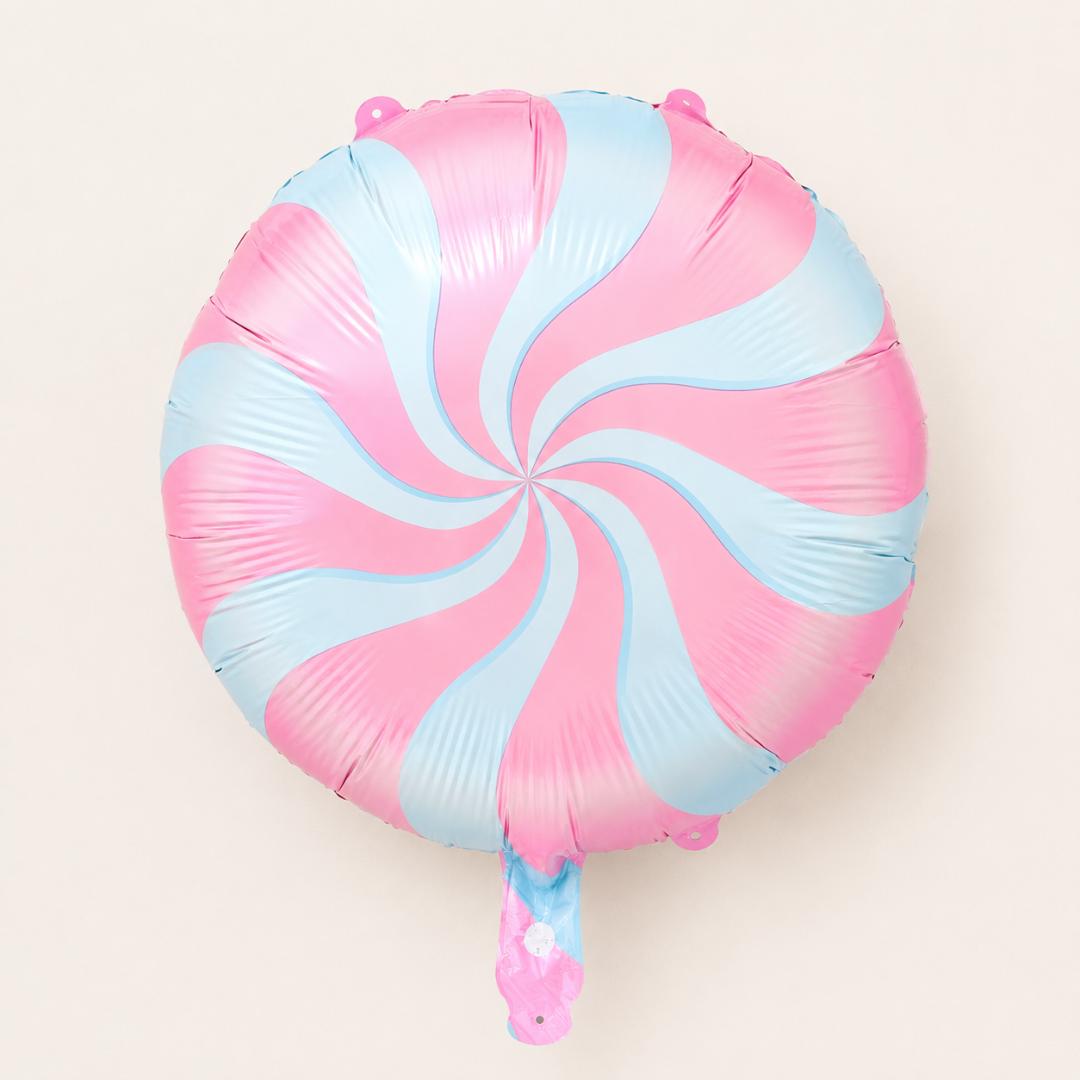 Birthday Party Balloon Decoration Baby Shower Celebration Mylar Foil Lollipop Design Pink Blue Swirl Pattern Pastel Striped Theme Display Whimsical Party Supply Element Celebration Event Styling Essential Nineteen Inch Size Perfect Party
