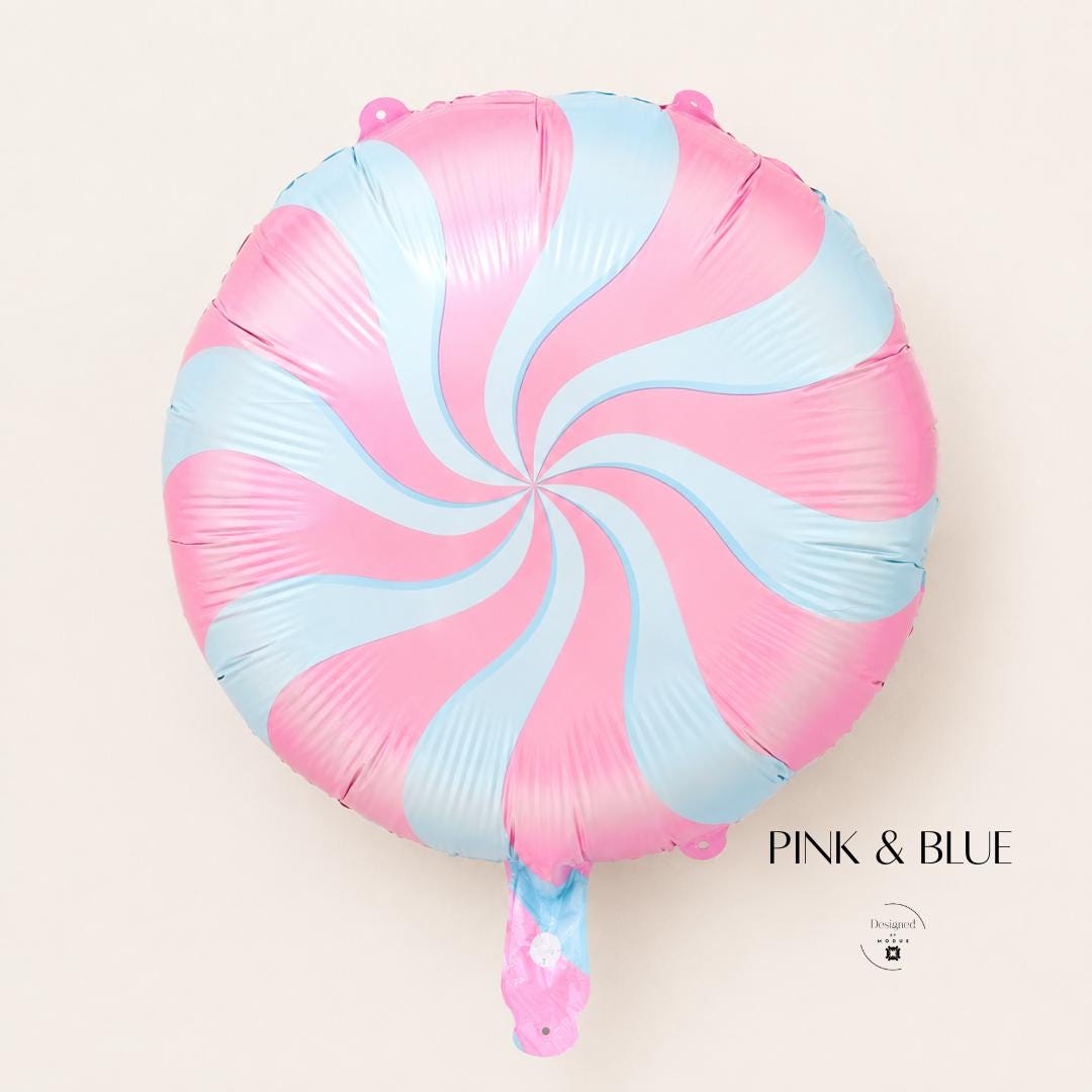 Baby Shower Decoration Balloon Birthday Party Celebration Lollipop Shape Design Pink Blue Swirl Pattern Pastel Striped Mylar Foil Construction Whimsical Party Theme Display Celebration Event Styling Element Nineteen Inch Size Perfect Party