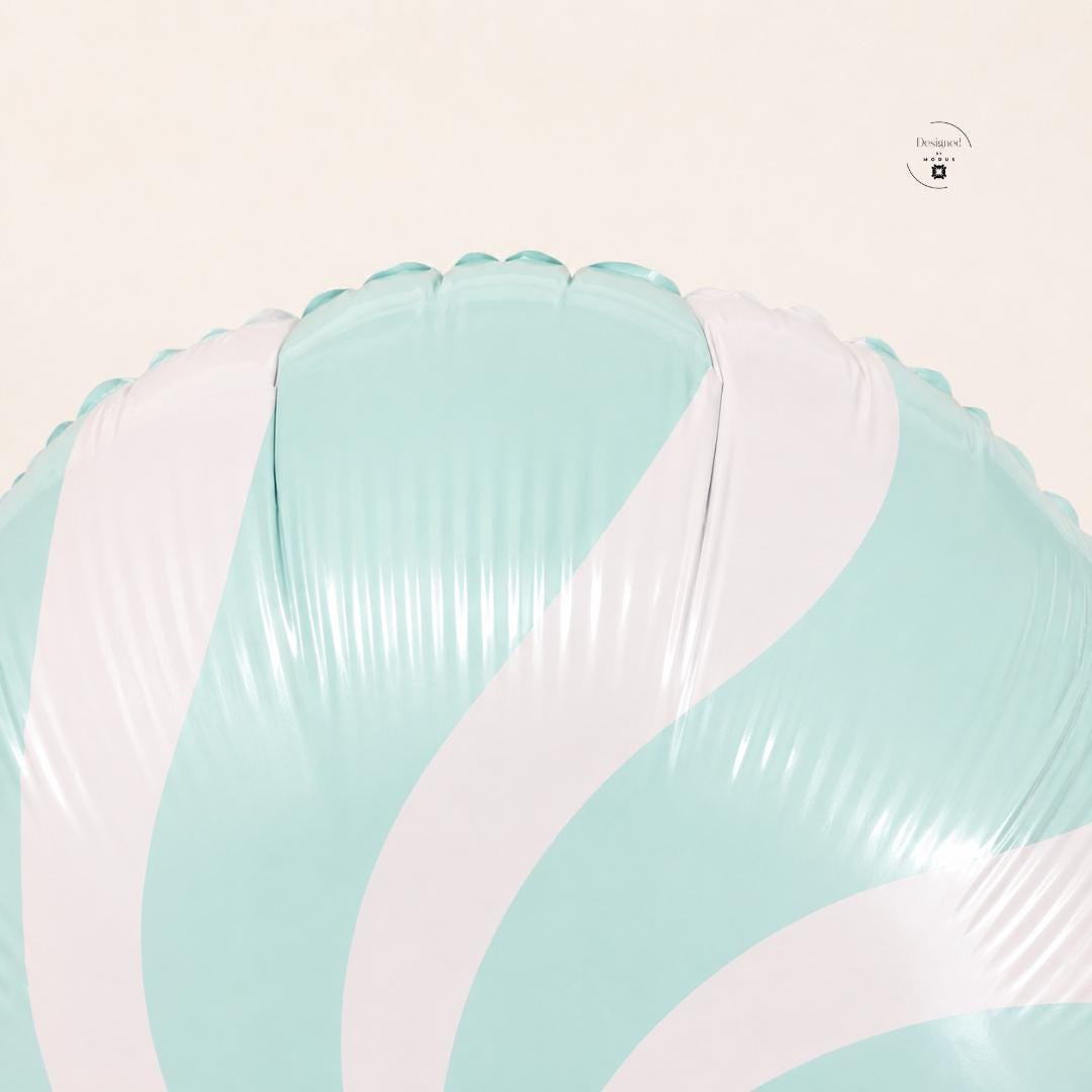 Candy Balloon Party Birthday Celebration Baby Shower Bridal Theme Peppermint Swirl Pinwheel Design Aqua Blue White Pattern Mylar Foil Air Inflatable Round Shape Dessert Table Photo Backdrop Party Room Display Event Supplies Celebration