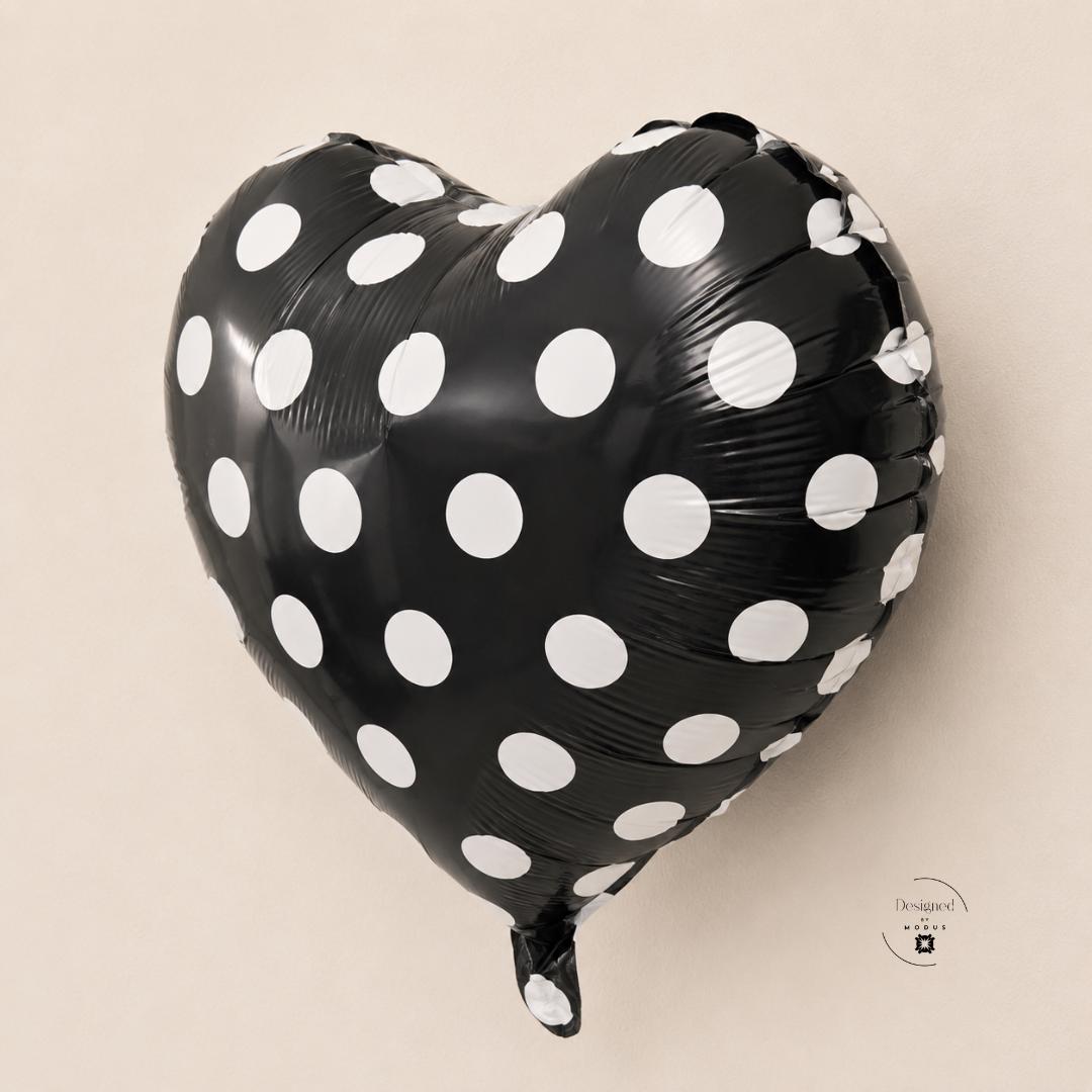 Party Centerpiece Heart Mylar Balloon Eighteen Inch Foil Polka Dot Design Black White Pattern Air Inflation Birthday Celebration Supplies Anniversary Gift Valentine Display Photo Backdrop Romantic Theme Table Centerpiece Collection Party