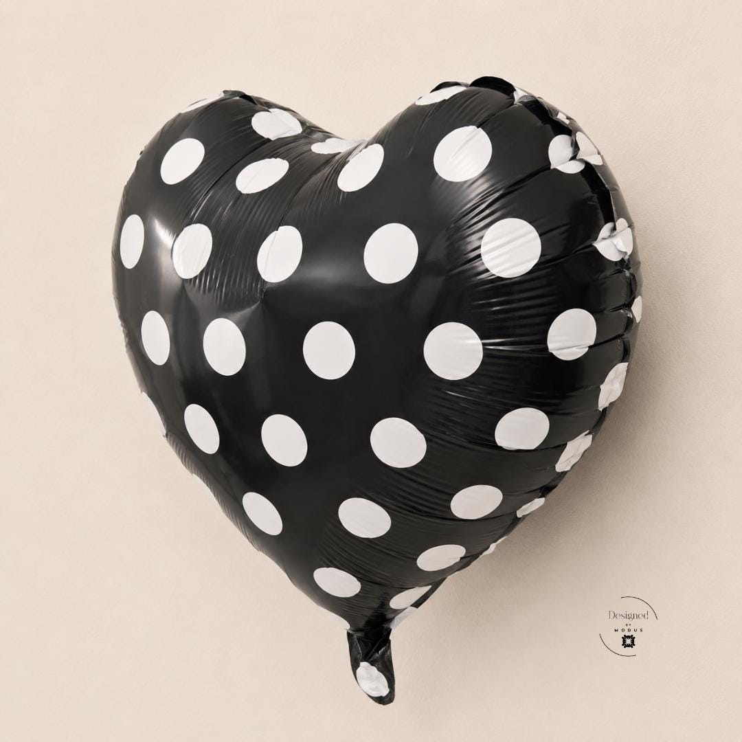 Party Centerpiece Heart Mylar Balloon Eighteen Inch Foil Polka Dot Design Black White Pattern Air Inflation Birthday Celebration Supplies Anniversary Gift Valentine Display Photo Backdrop Romantic Theme Table Centerpiece Collection Party